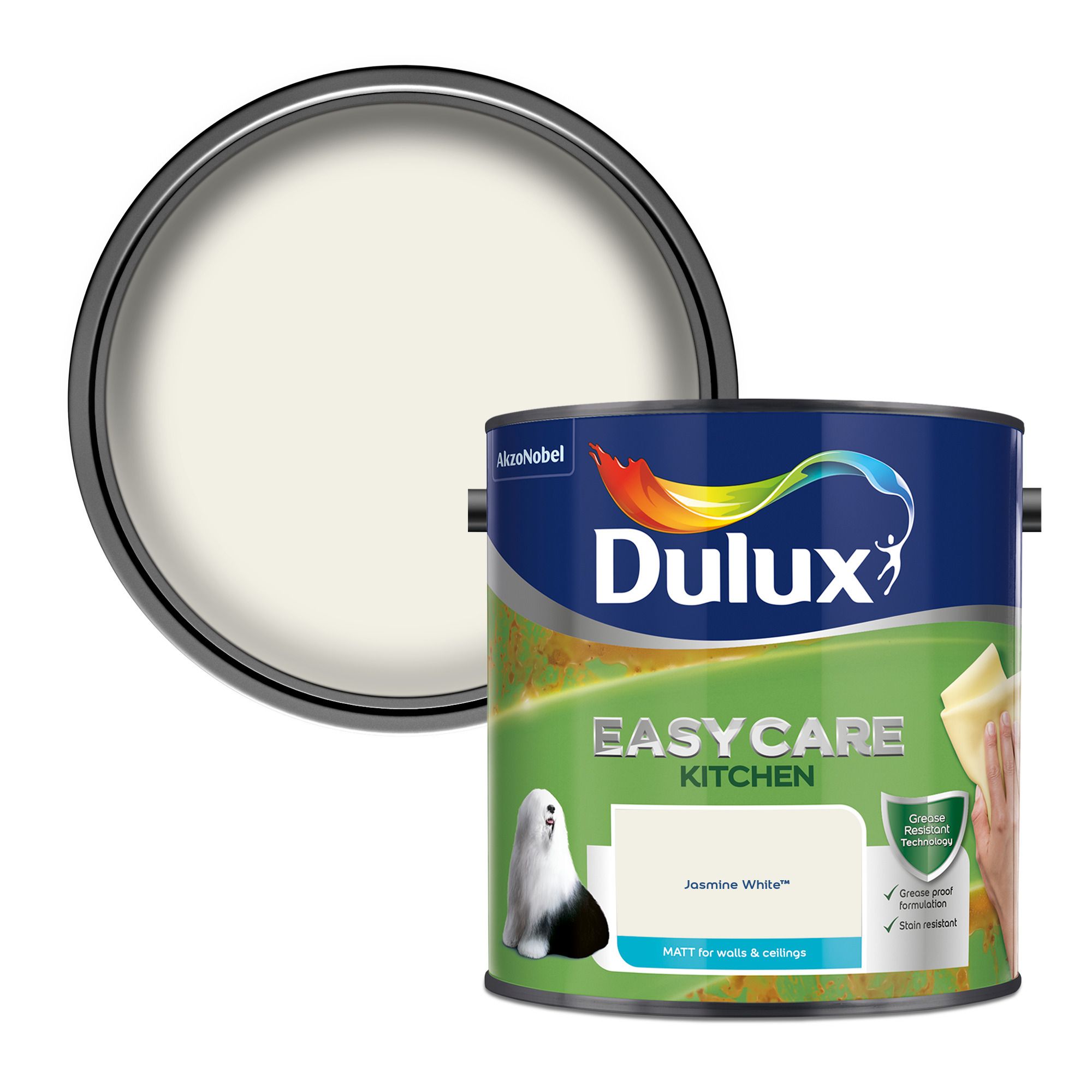 Dulux Easycare Jasmine white Matt Wall & ceiling Emulsion paint, 2.5L