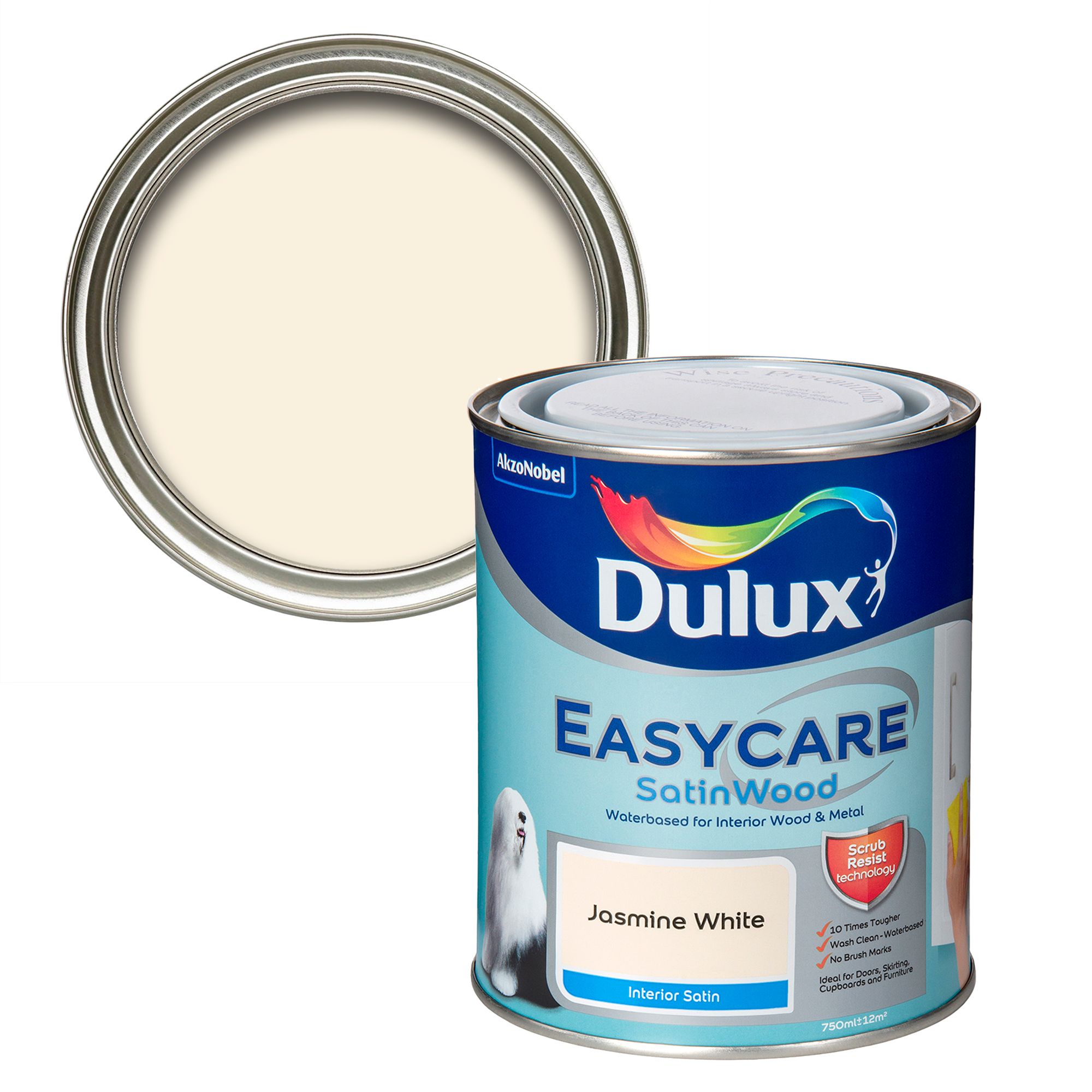 Dulux Easycare Jasmine white Satinwood Metal & wood paint, 750ml DIY