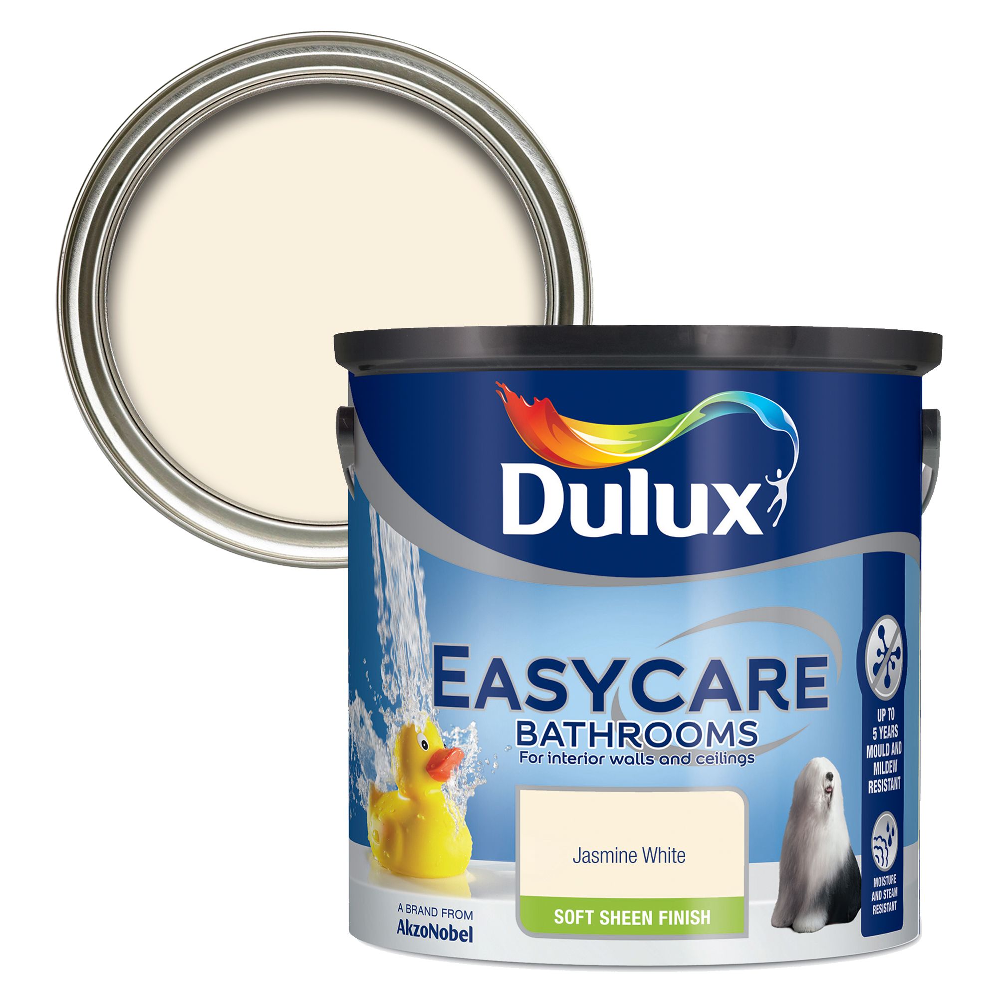Dulux Easycare Jasmine white Soft sheen Emulsion paint, 2.5L DIY at B&Q