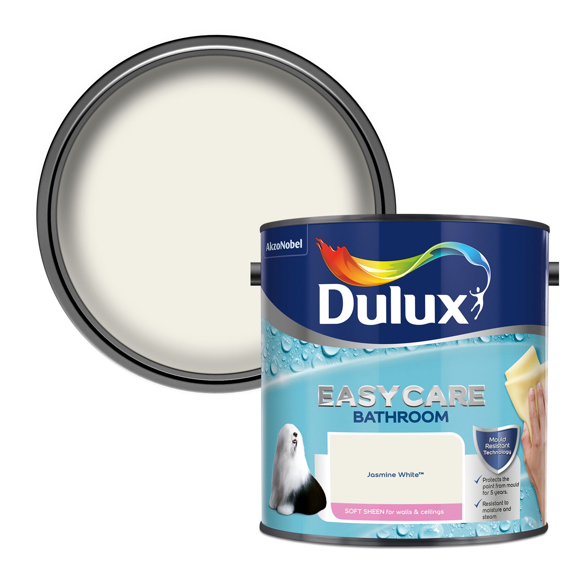 Dulux Easycare Jasmine white Soft sheen Wall & ceiling Emulsion paint, 2.5L