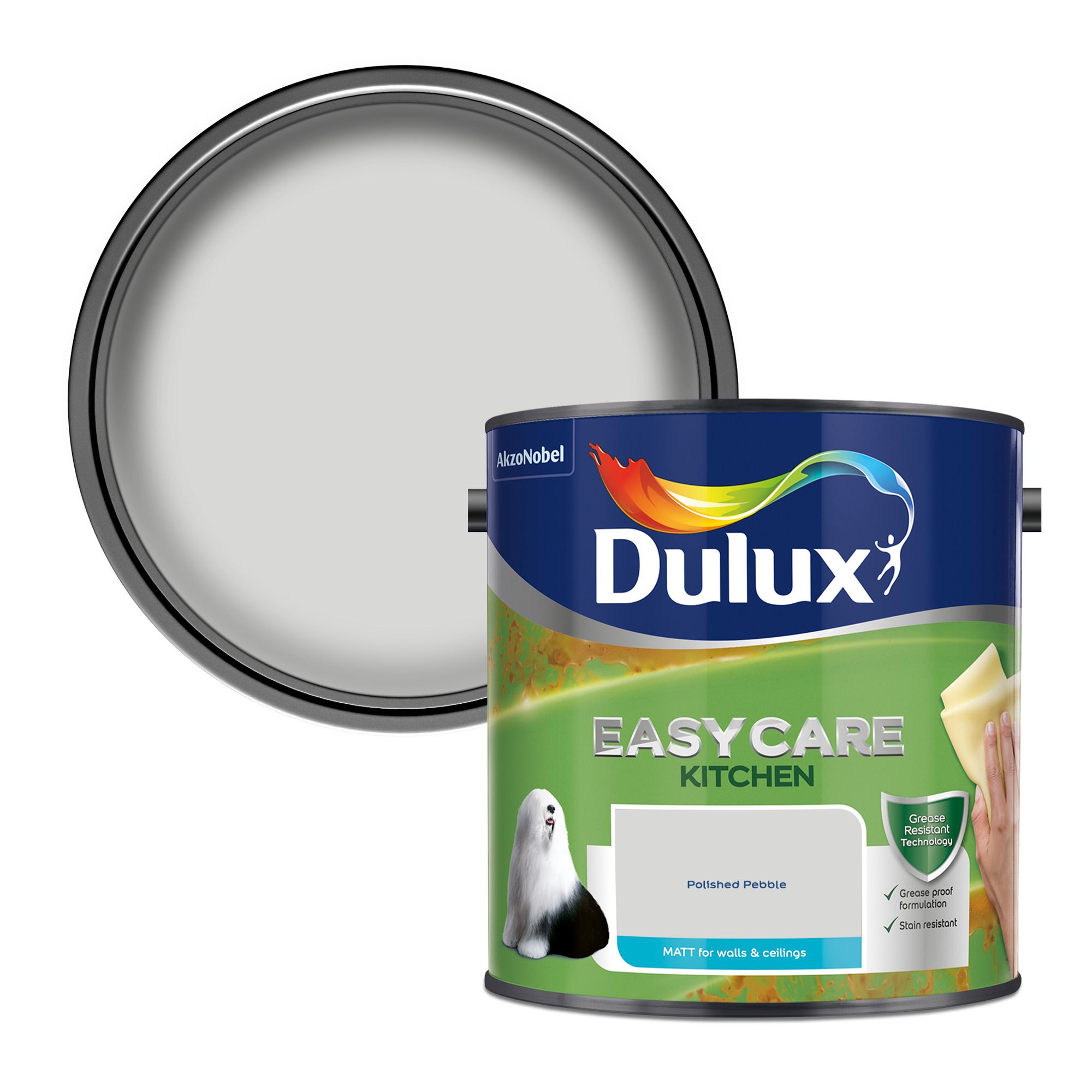 Dulux Easycare Kitchen Polished pebble Matt Emulsion paint, 2.5L