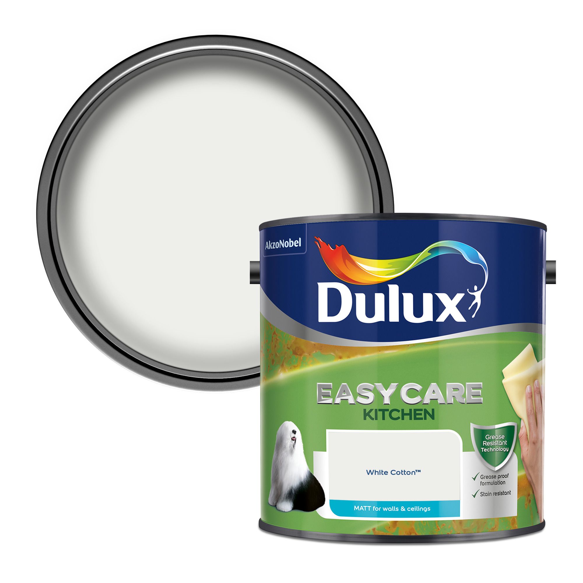 Dulux Easycare Kitchen White cotton Matt Emulsion paint, 2.5L