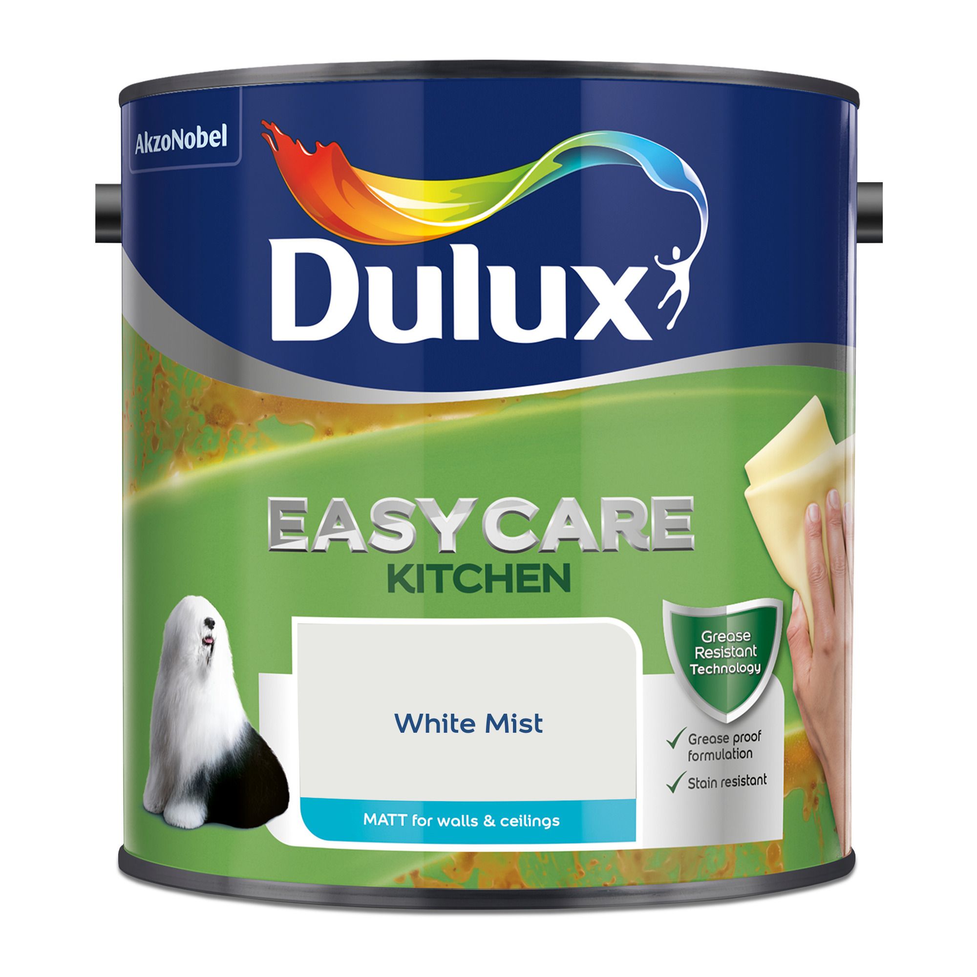 Dulux Easycare Kitchen White Mist Matt Wall paint, 2.5L