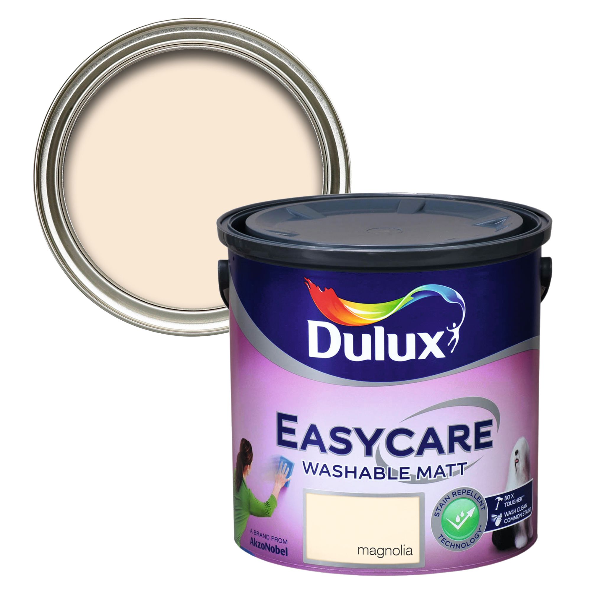 Dulux Easycare Magnolia Flat matt Wall & ceiling Emulsion paint, 2.5L