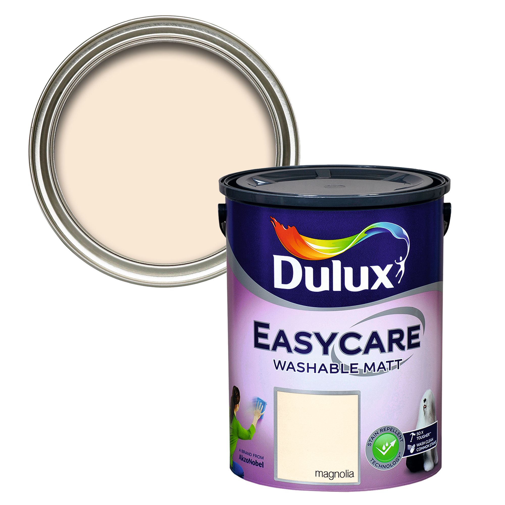 Dulux Easycare Magnolia Flat matt Wall & ceiling Emulsion paint, 5L