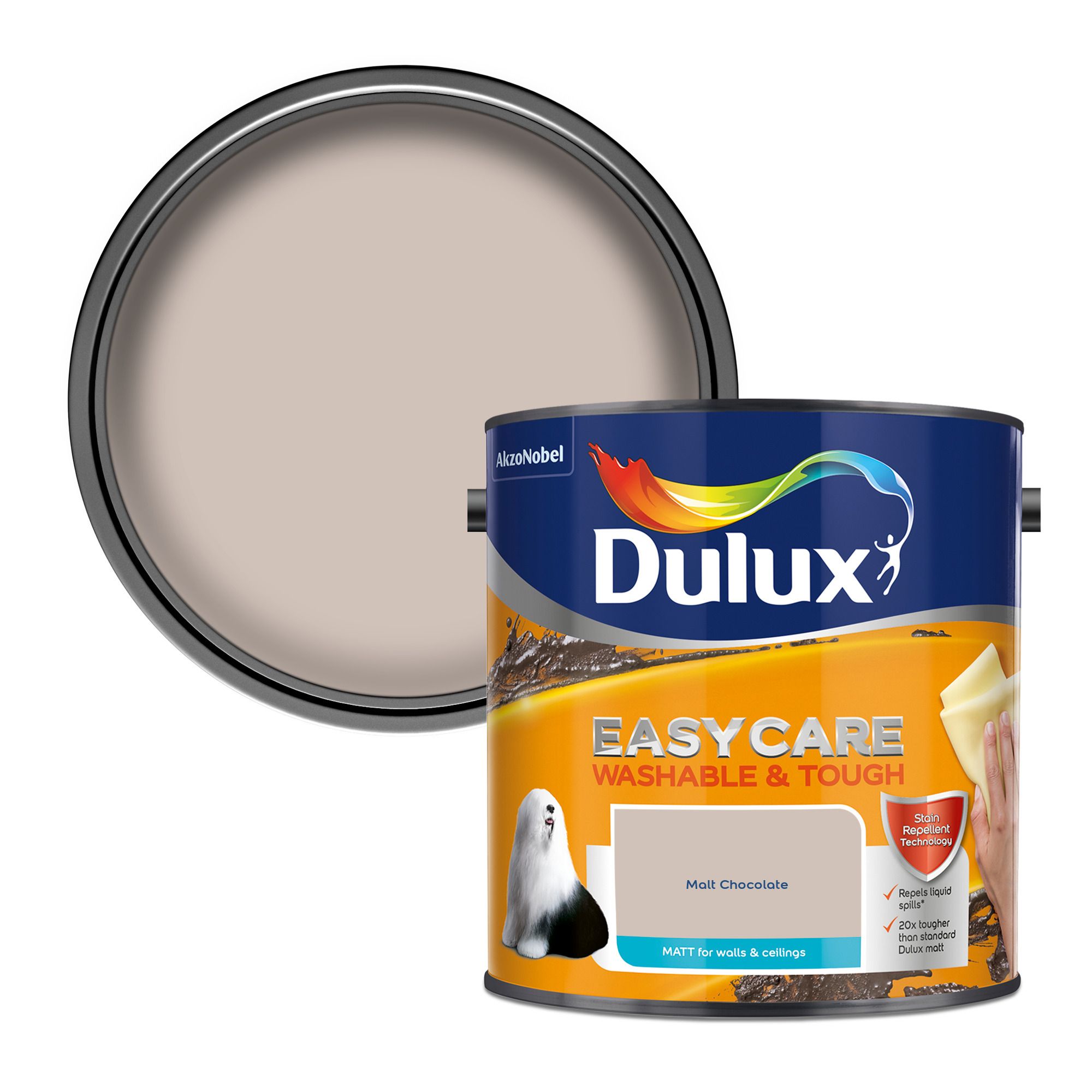 Dulux Easycare Malt chocolate Matt Emulsion paint, 2.5L