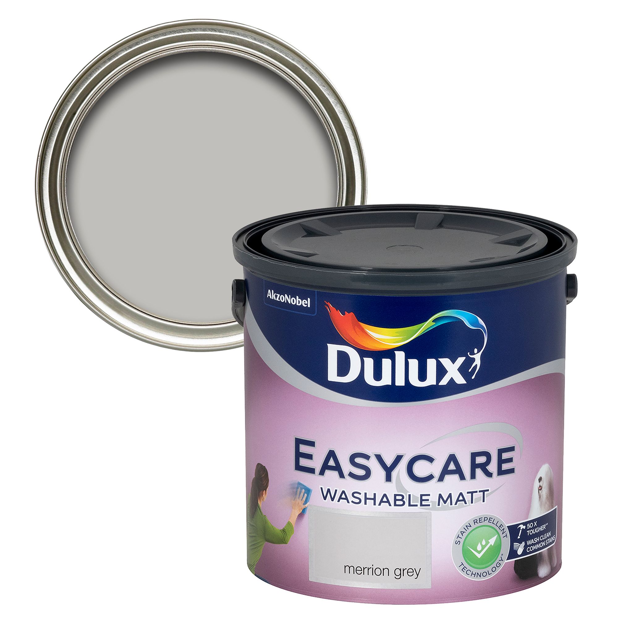 Dulux Easycare Merrion grey Flat matt Wall & ceiling Emulsion paint, 2.5L