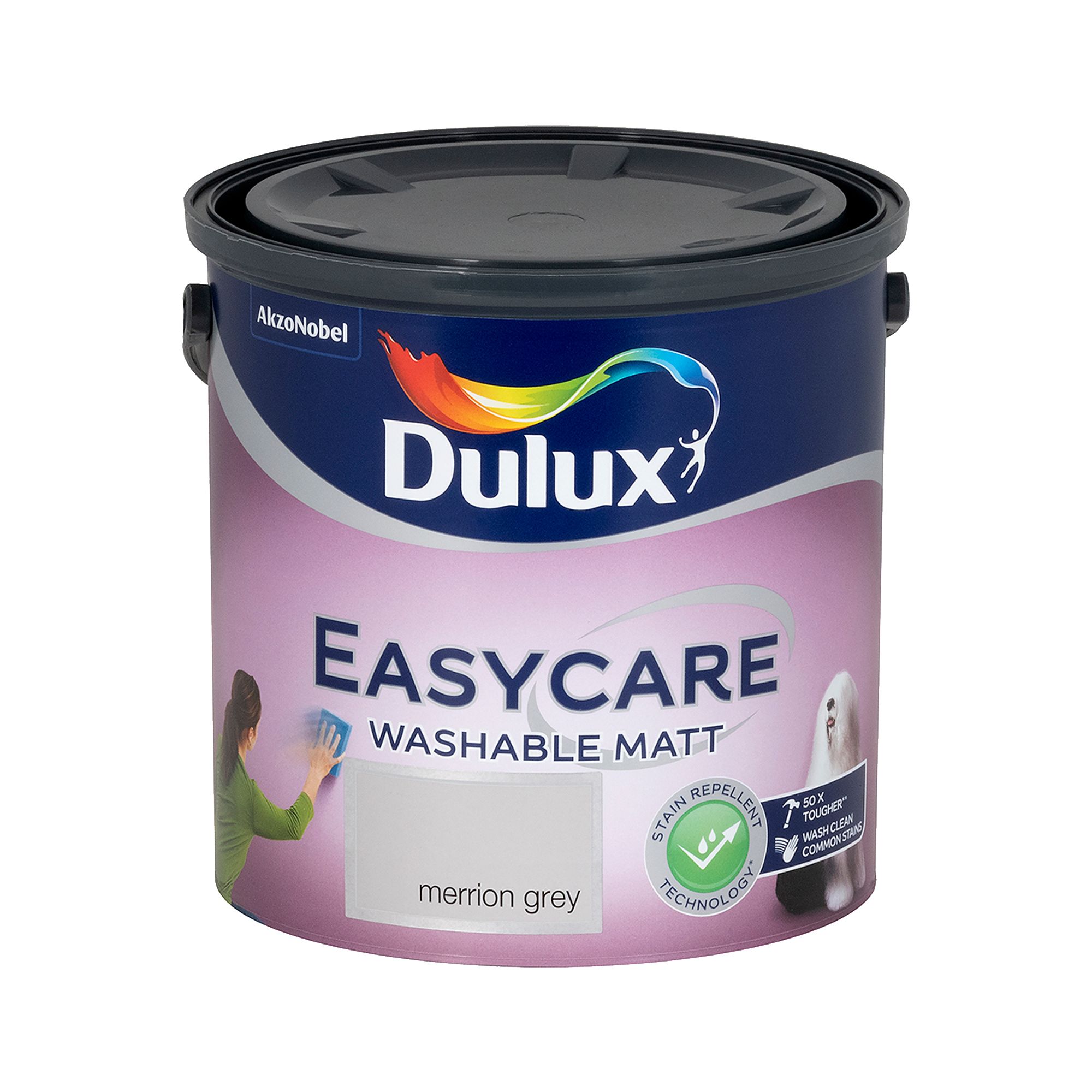 Dulux Easycare Merrion grey Flat matt Wall & ceiling Emulsion paint, 2.5L