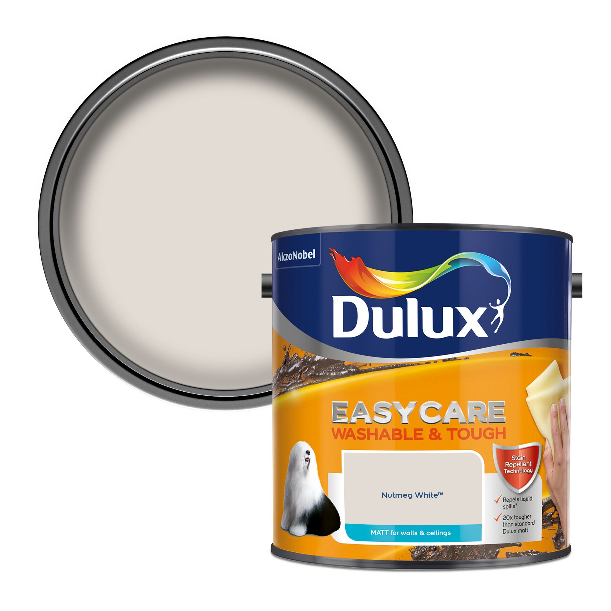 Dulux Easycare Nutmeg white Matt Emulsion paint, 2.5L