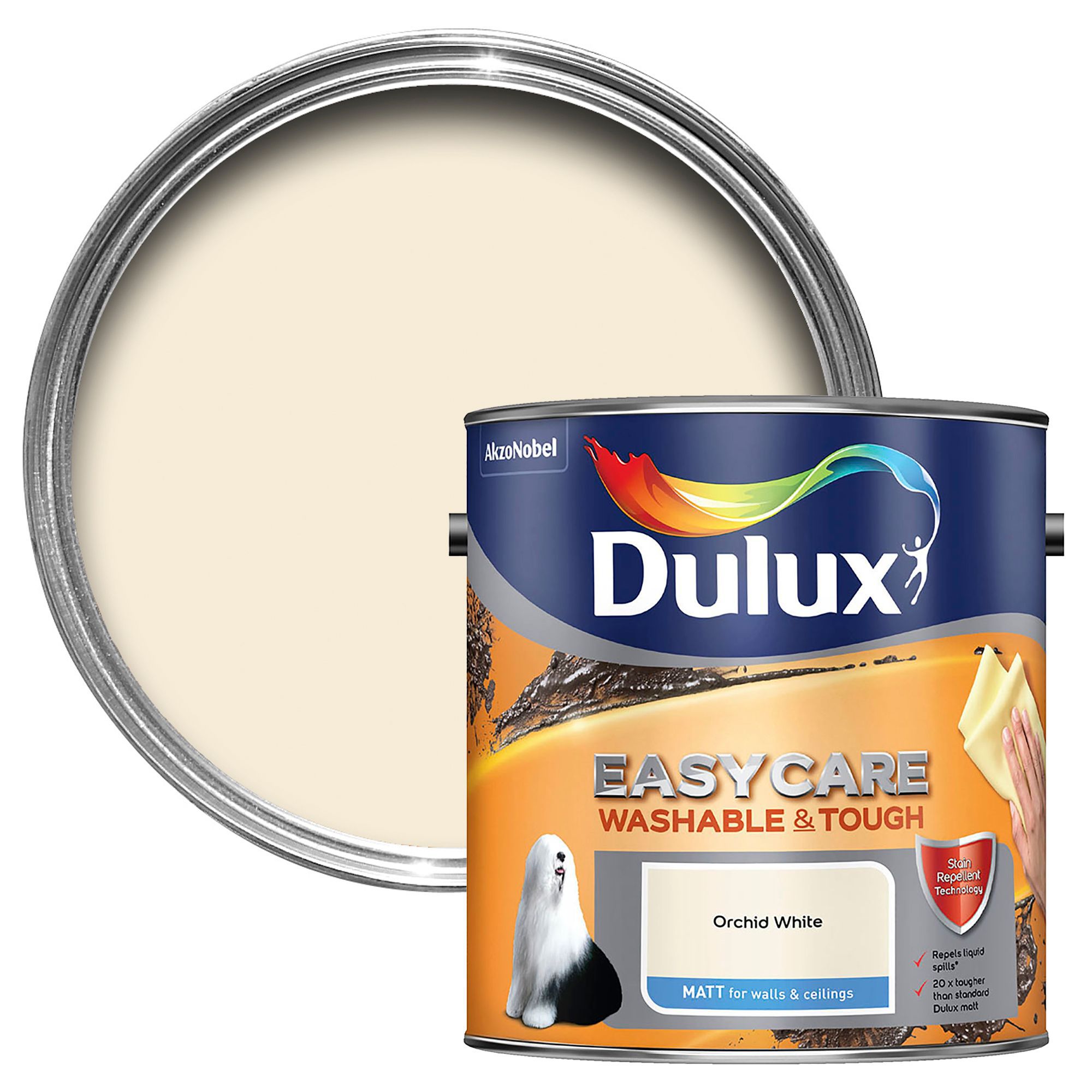Dulux Easycare Orchid white Matt Emulsion paint, 2.5L