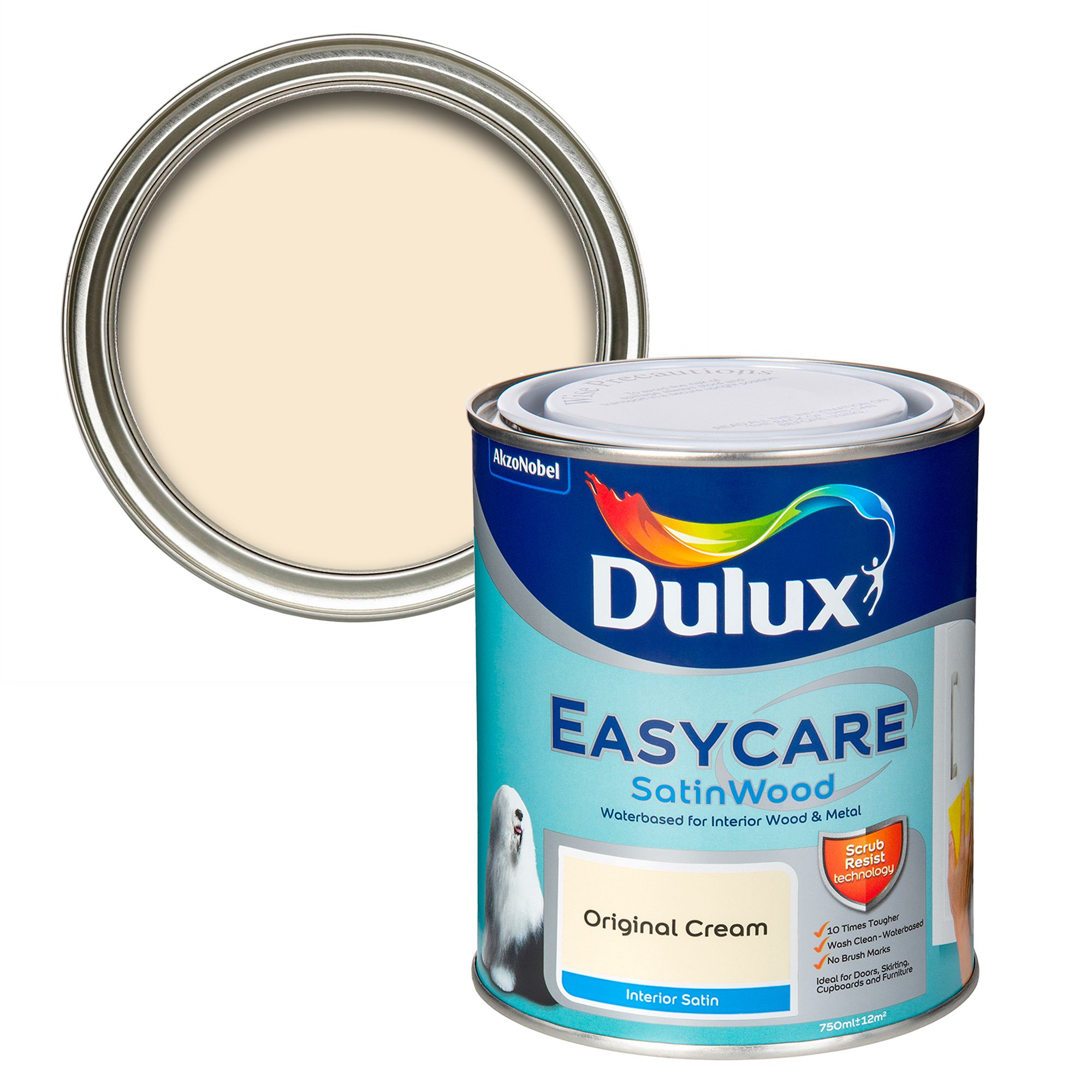 Dulux Easycare Original cream Satinwood Metal & wood paint, 750ml DIY