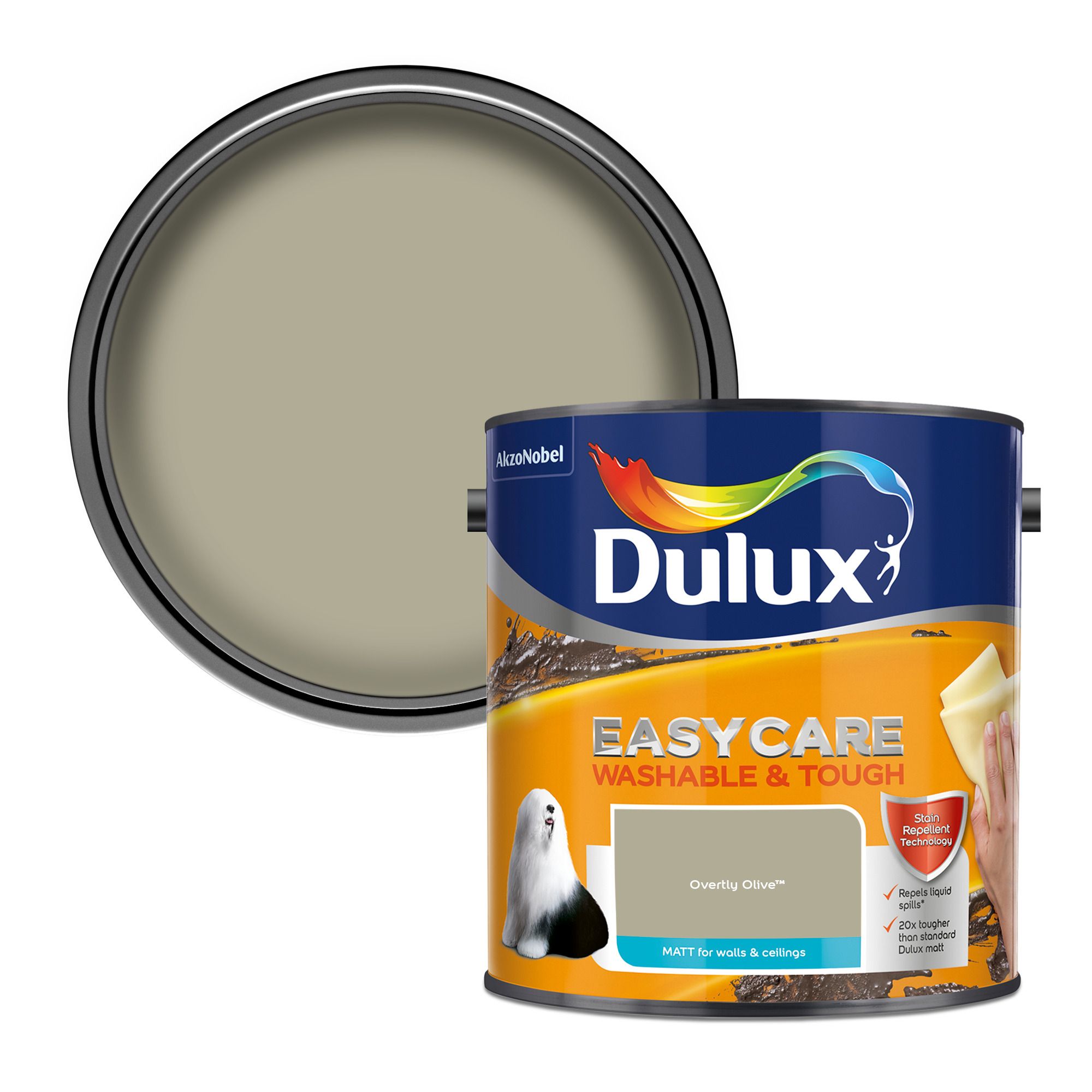 Dulux Easycare Overtly olive Matt Emulsion paint, 2.5L