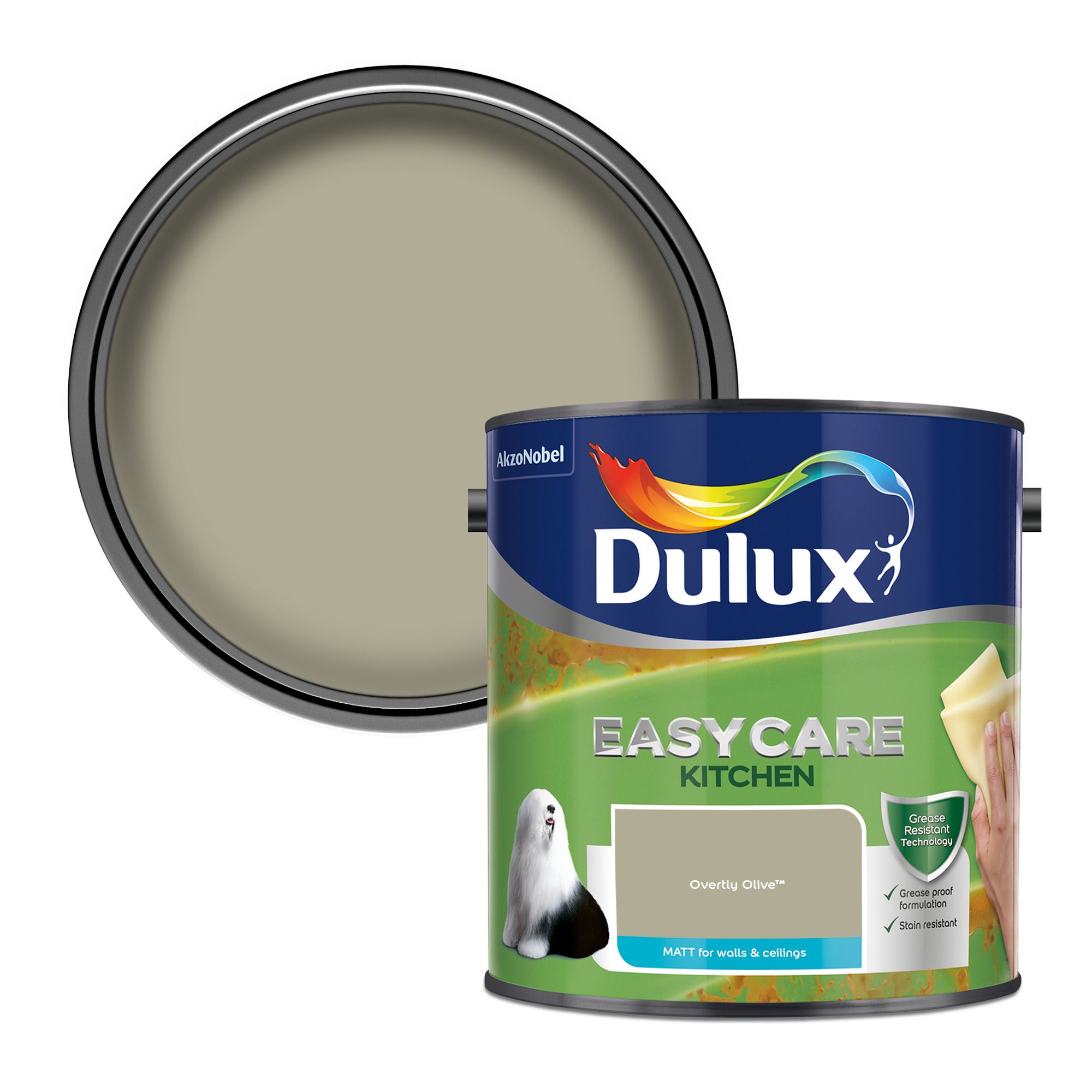 Dulux Easycare Overtly olive Matt Wall & ceiling Emulsion paint, 2.5L