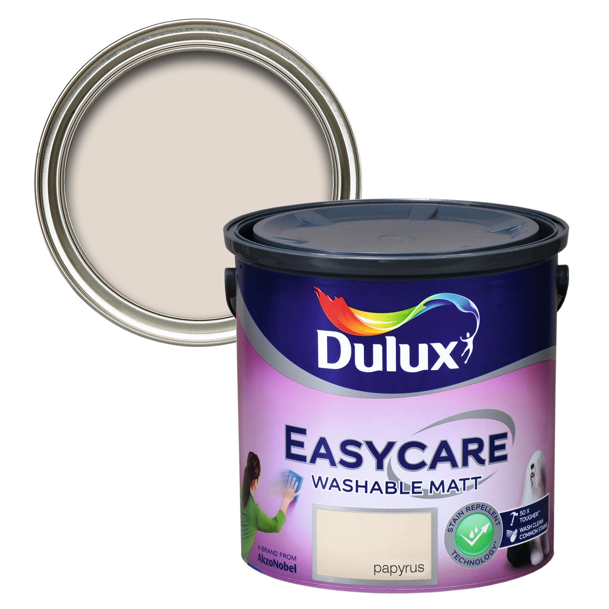 Dulux Easycare Papyrus Flat matt Wall & ceiling Emulsion paint, 2.5L