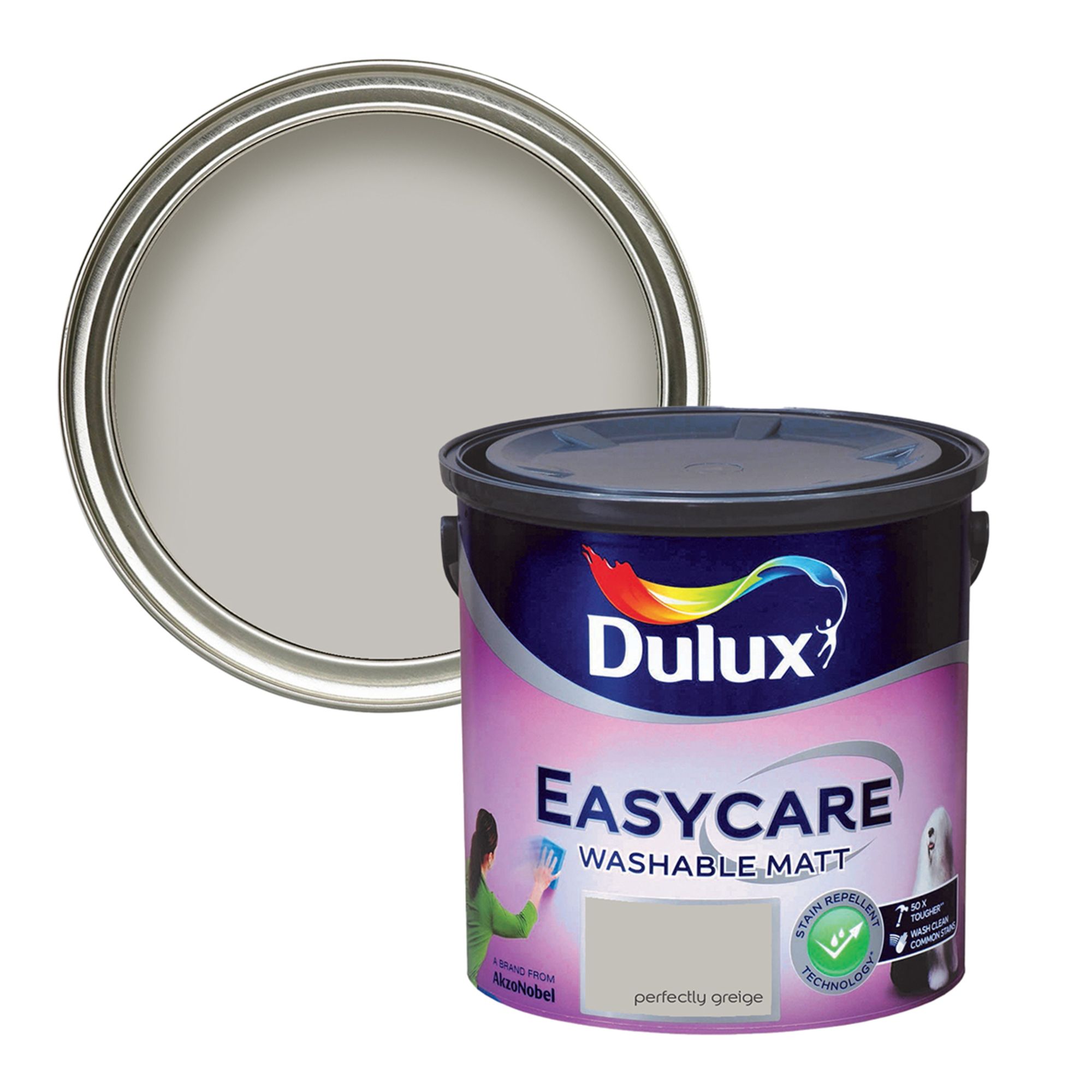 Dulux Easycare Perfectly Greige Matt Wall & ceiling Emulsion paint, 2.5L