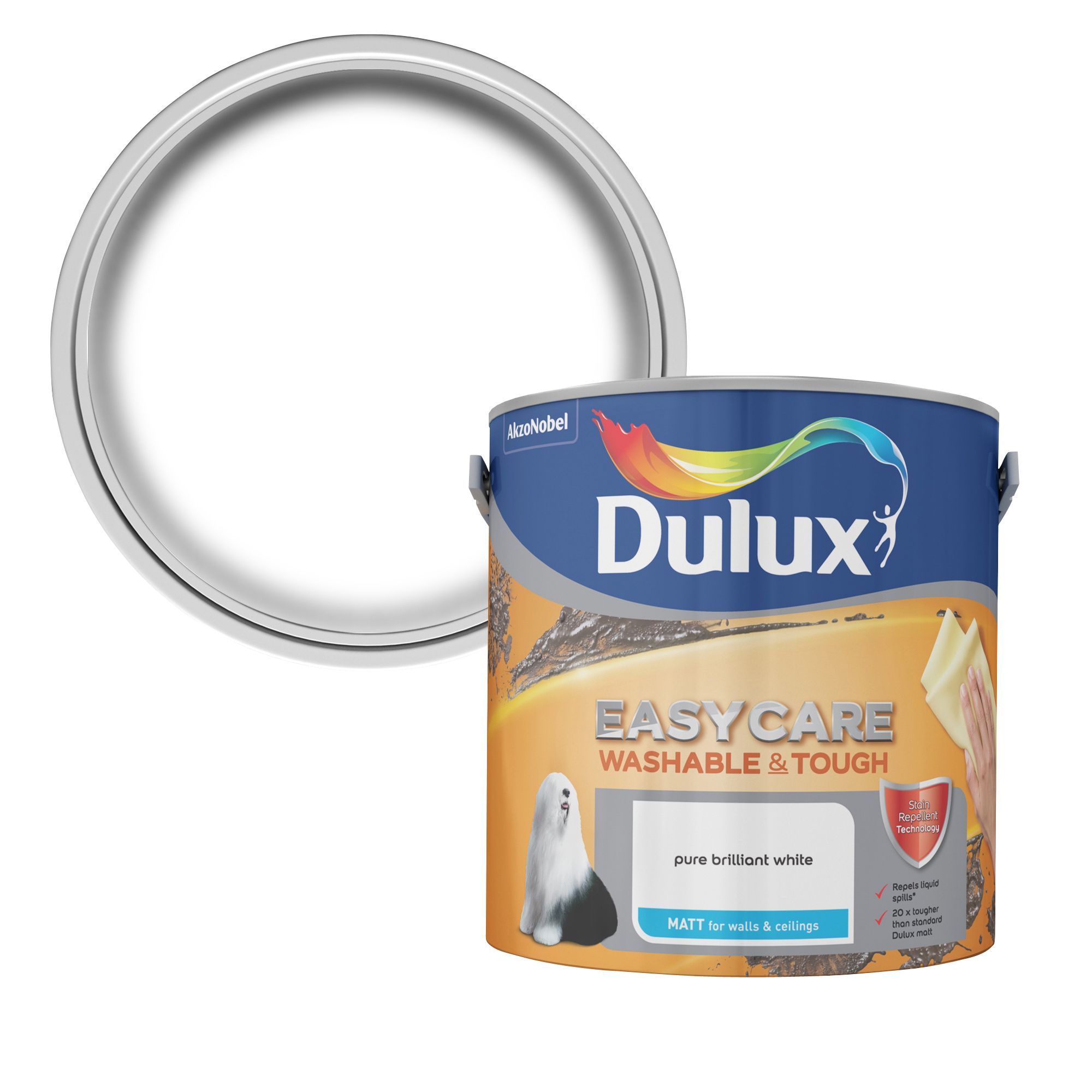 Dulux Easycare Pure brilliant white Matt Emulsion paint, 2.5L