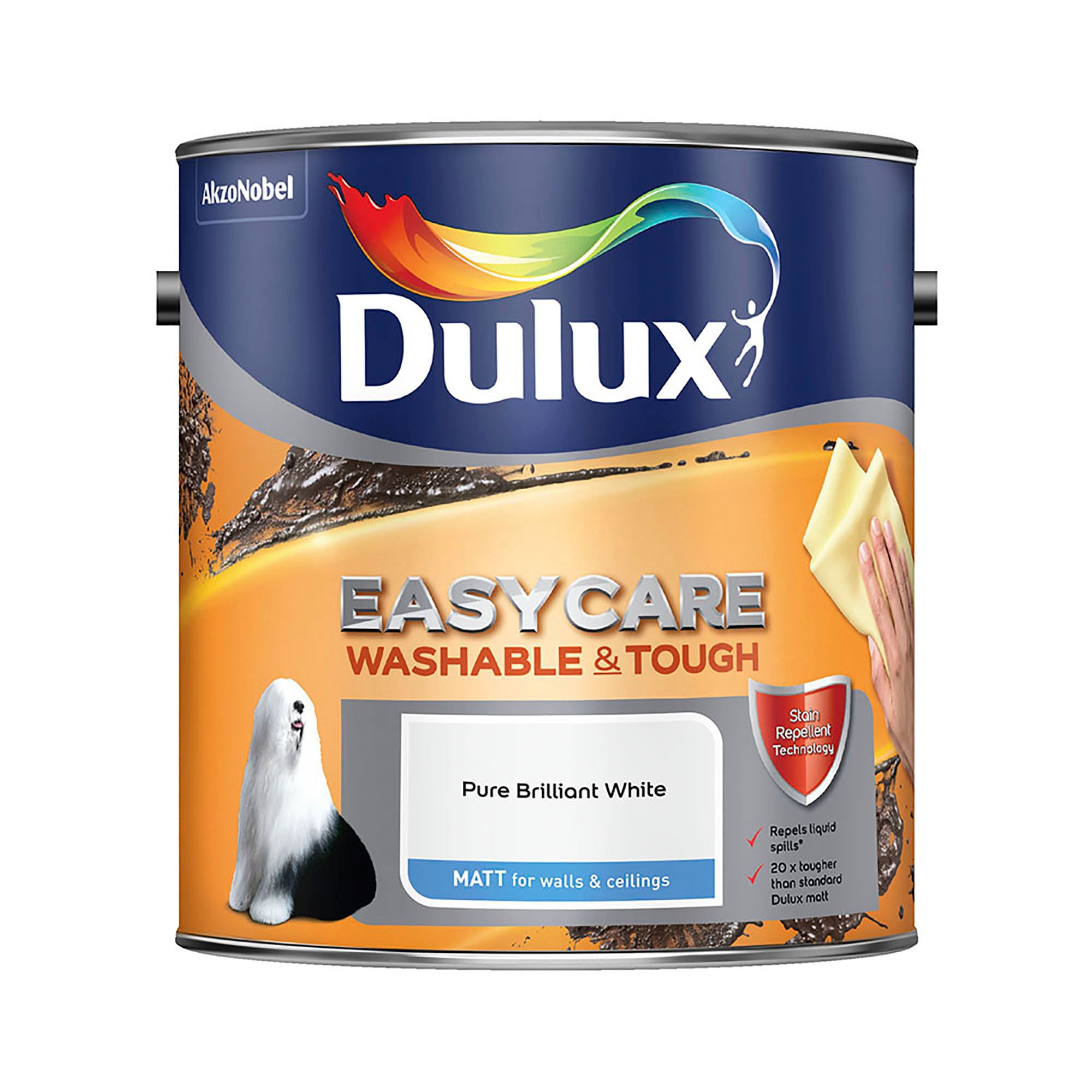 Dulux Easycare Pure brilliant white Matt Emulsion paint, 2.5L | DIY at B&Q