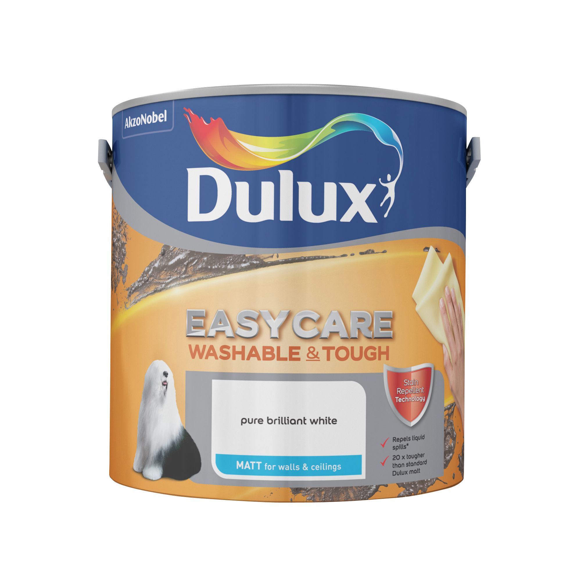 Dulux Easycare Pure brilliant white Matt Wall & ceiling Emulsion paint, 2.5L