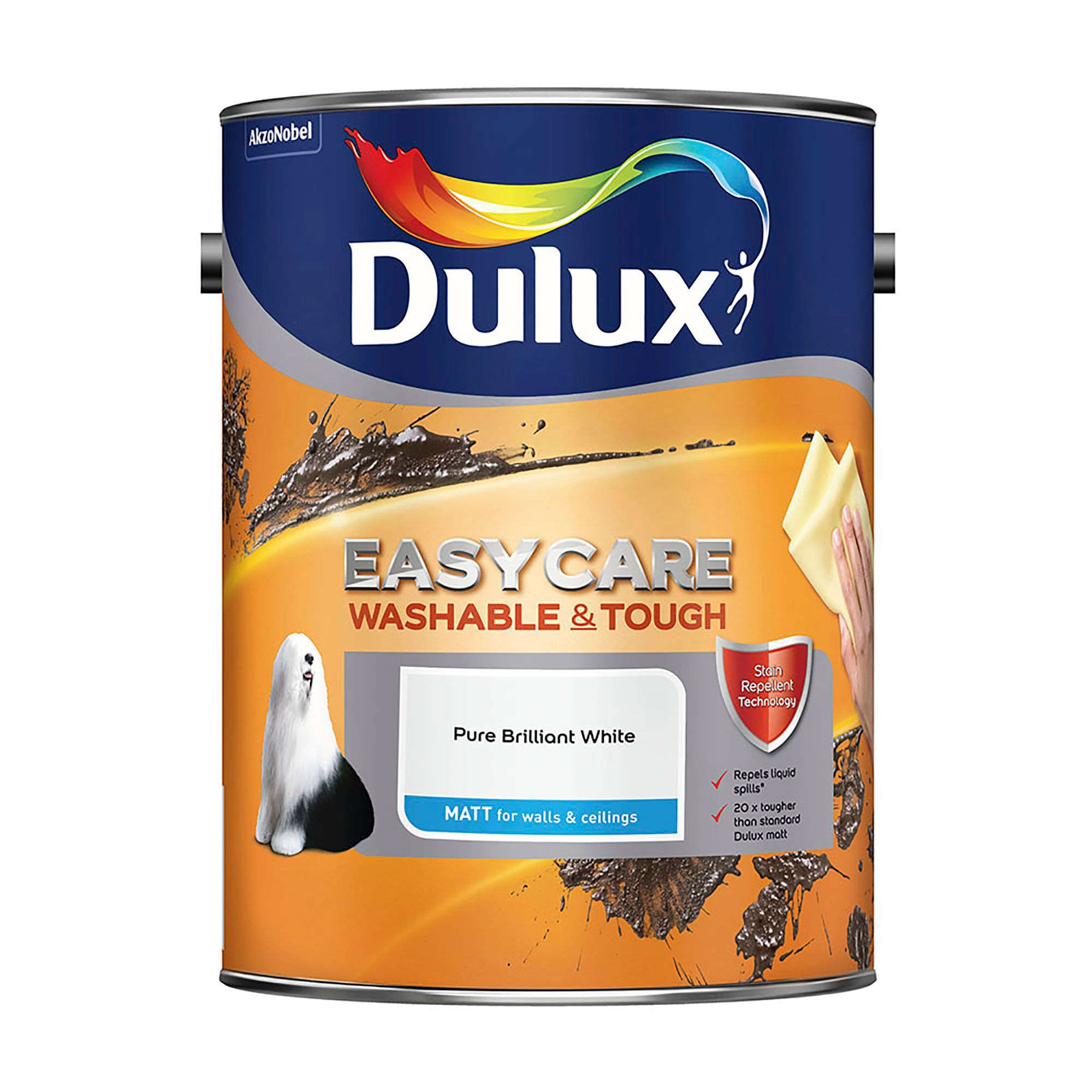 Dulux Easycare Pure brilliant white Matt Wall & ceiling Emulsion paint, 5L