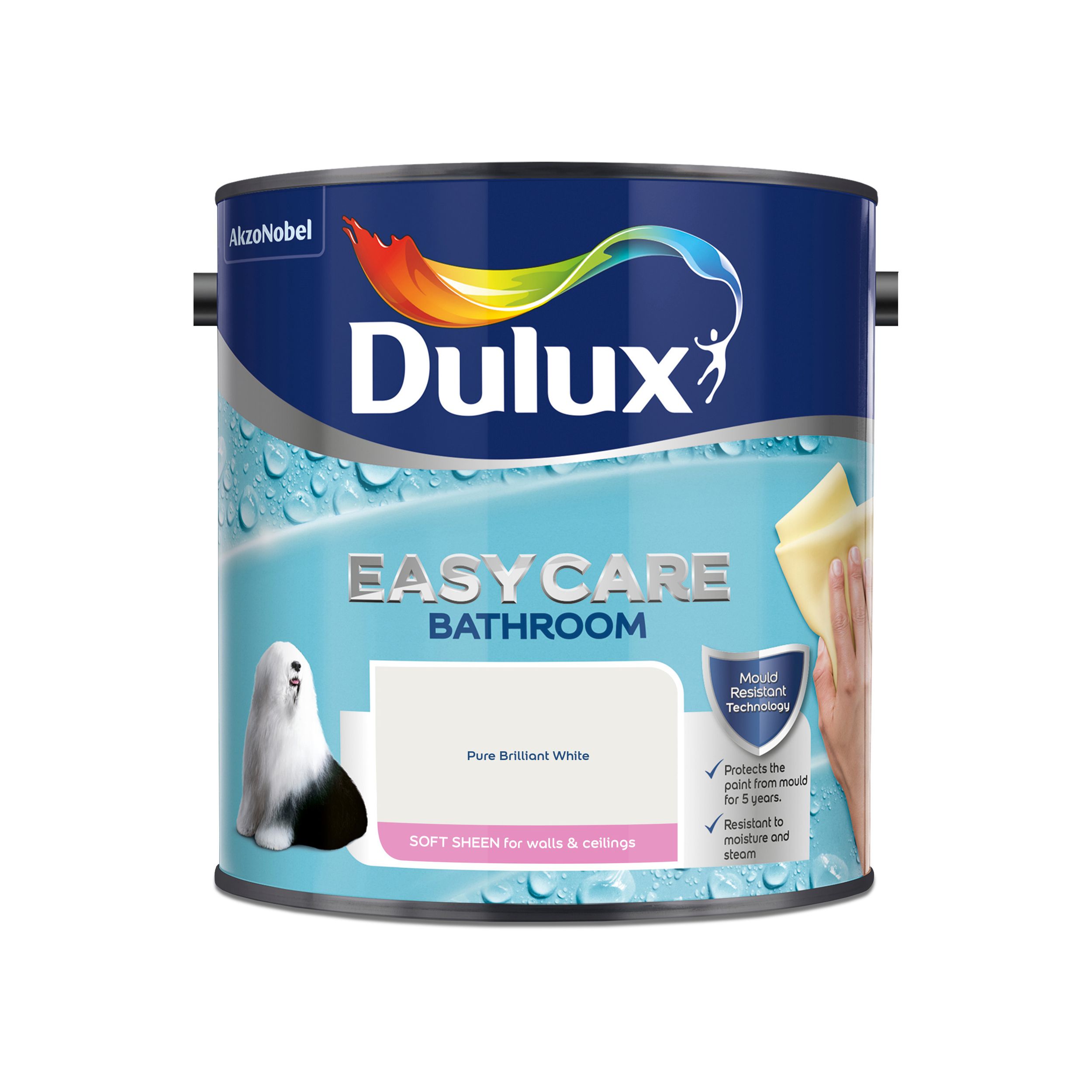 Dulux Easycare Pure brilliant white Soft sheen Wall & ceiling Emulsion paint, 2.5L