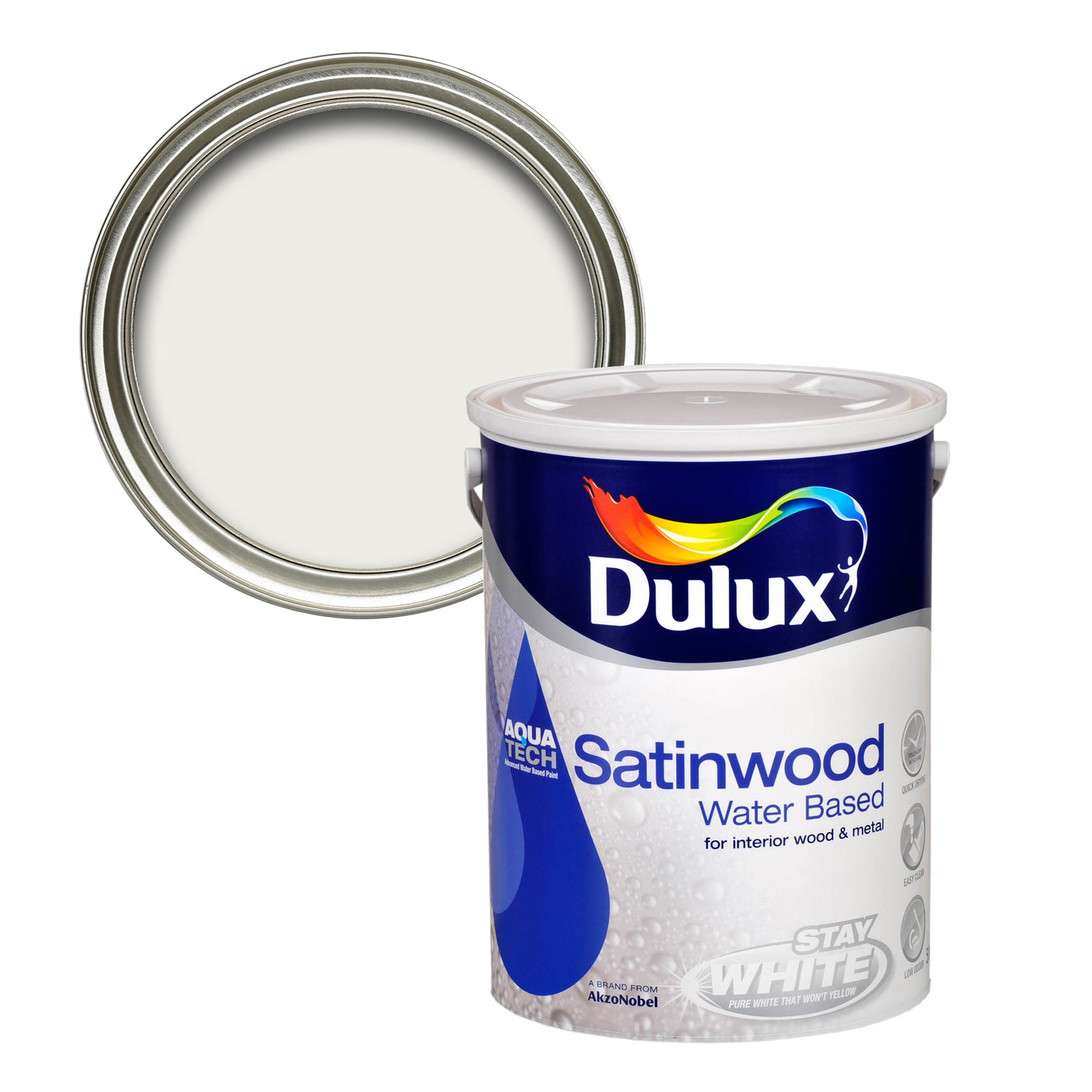 Dulux Easycare Pure white Satinwood Metal & wood paint, 5L DIY at B&Q