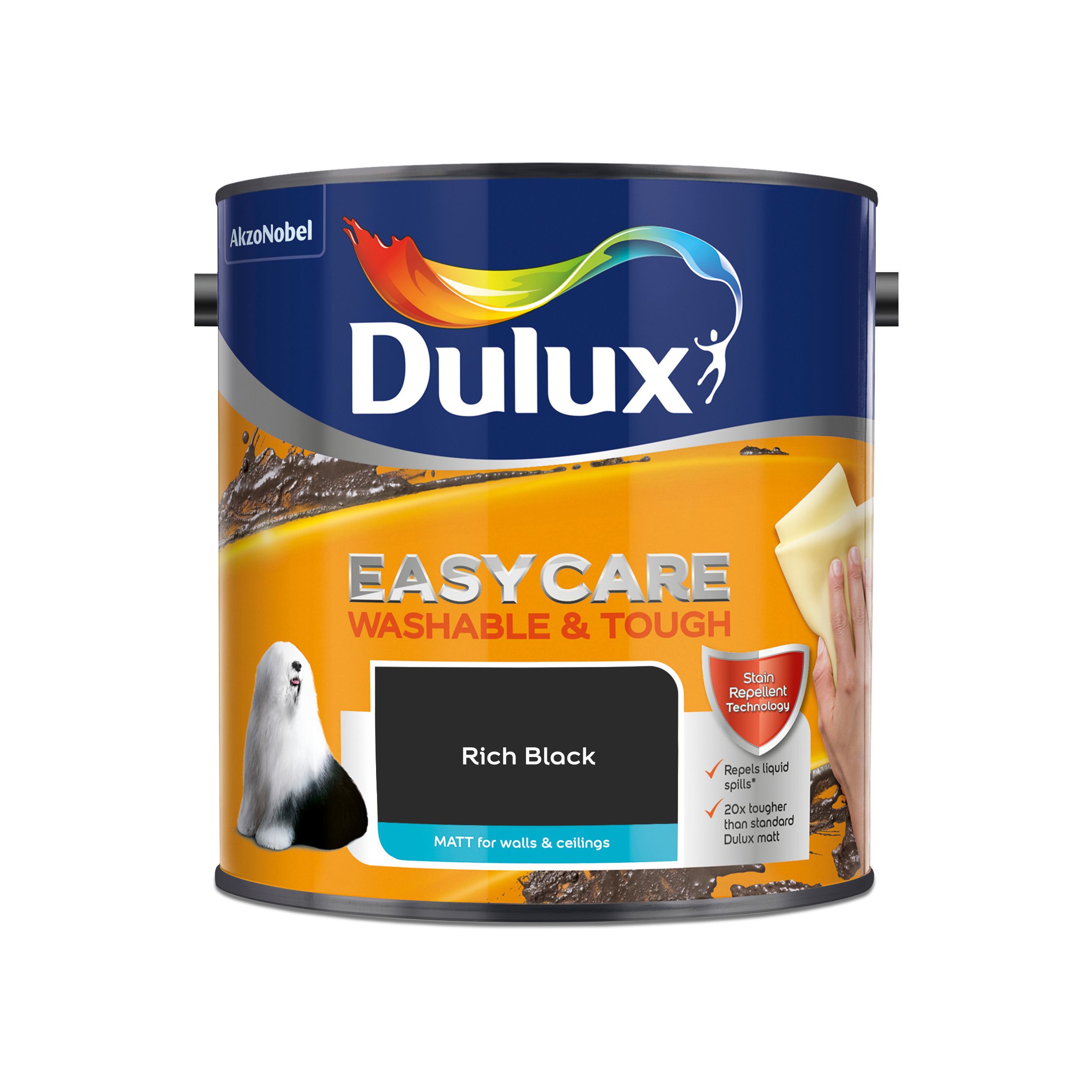 Dulux Easycare Rich black Matt Emulsion paint, 2.5L
