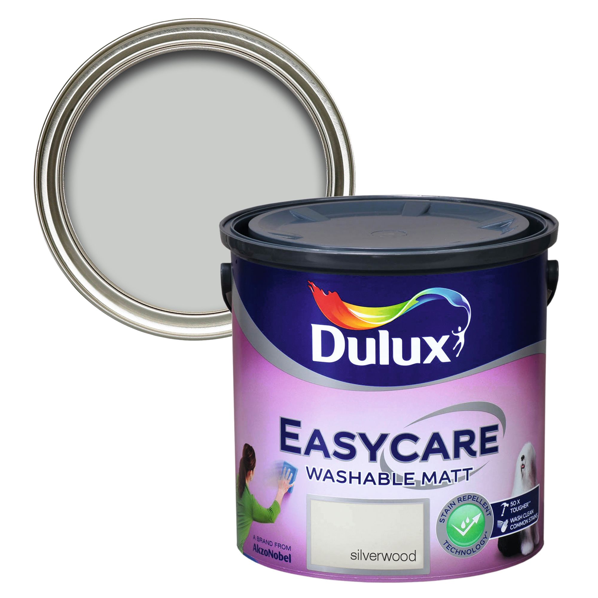 Dulux Easycare Silverwood Flat matt Wall & ceiling Emulsion paint, 2.5L