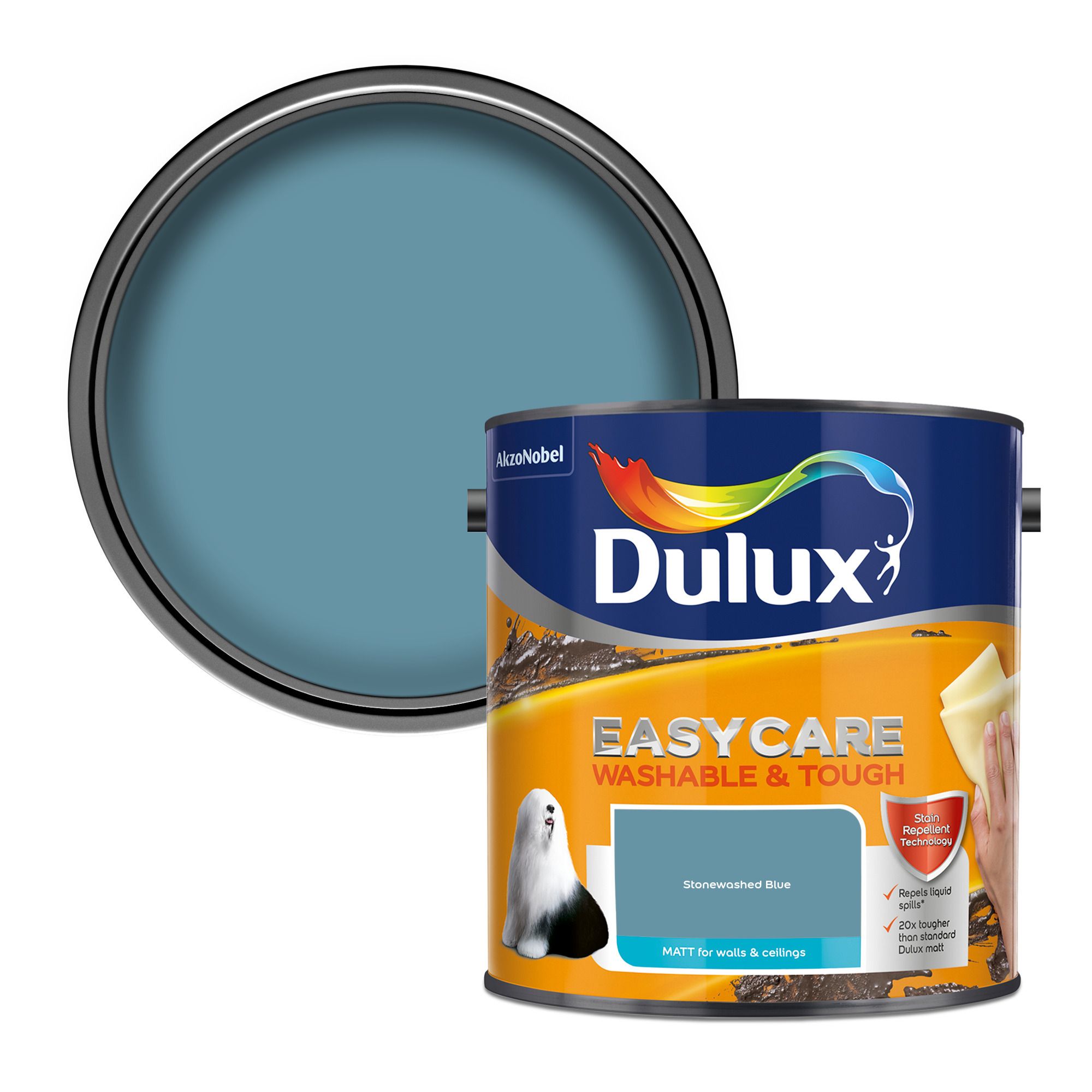 Dulux Easycare Stonewashed Blue Matt Wall paint, 2.5L