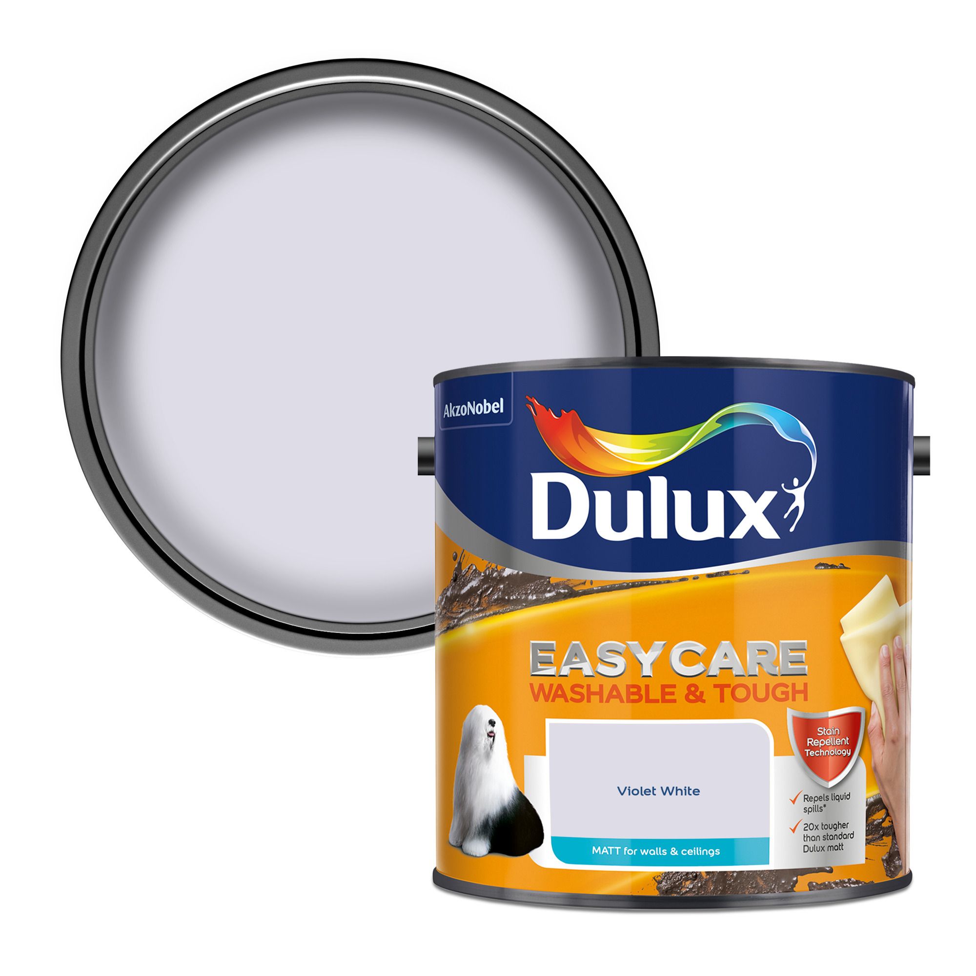 Dulux Easycare Violet white Matt Emulsion paint, 2.5L at B&Q