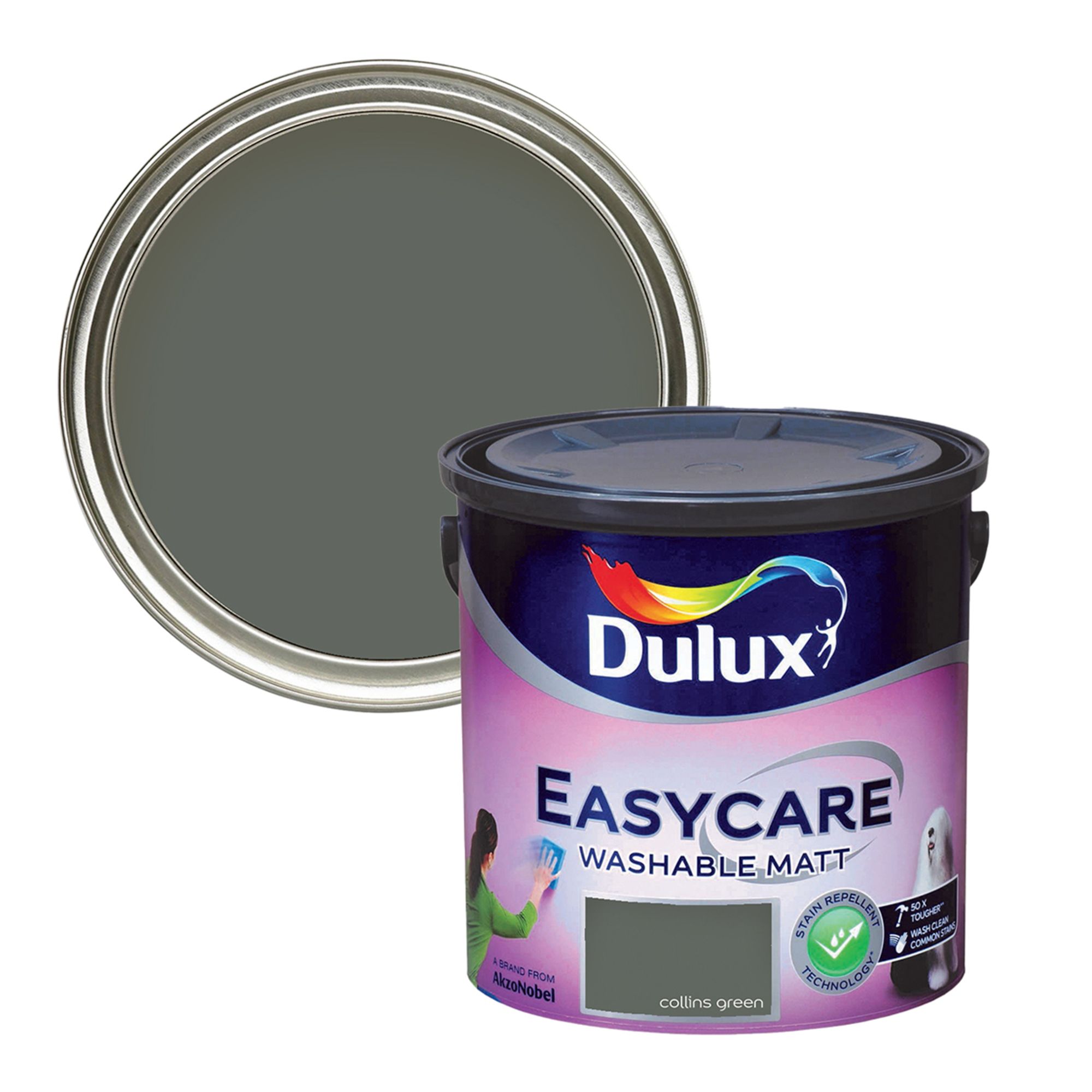 Dulux Easycare Washable & Tough Collins Green Matt Wall & ceiling Emulsion paint, 2.5L