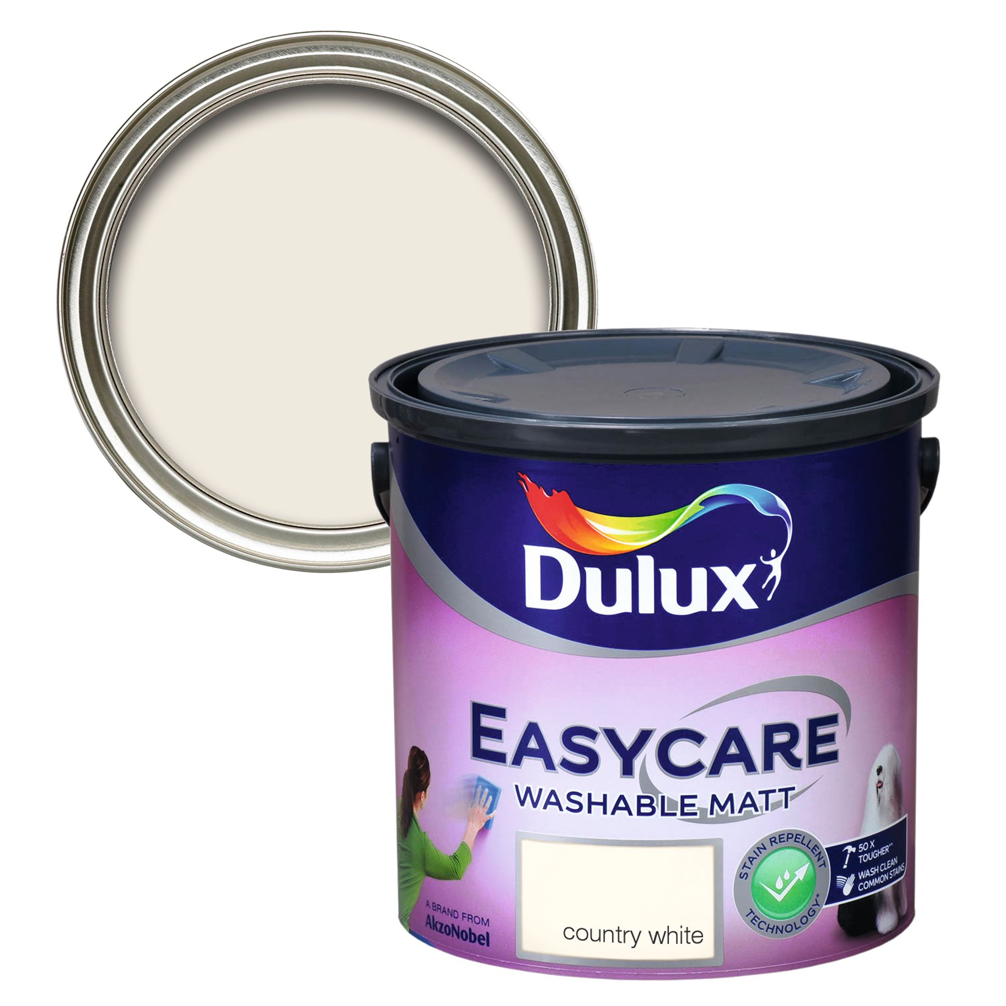 Dulux Easycare Washable & Tough Country White Matt Wall & ceiling Emulsion paint, 2.5L