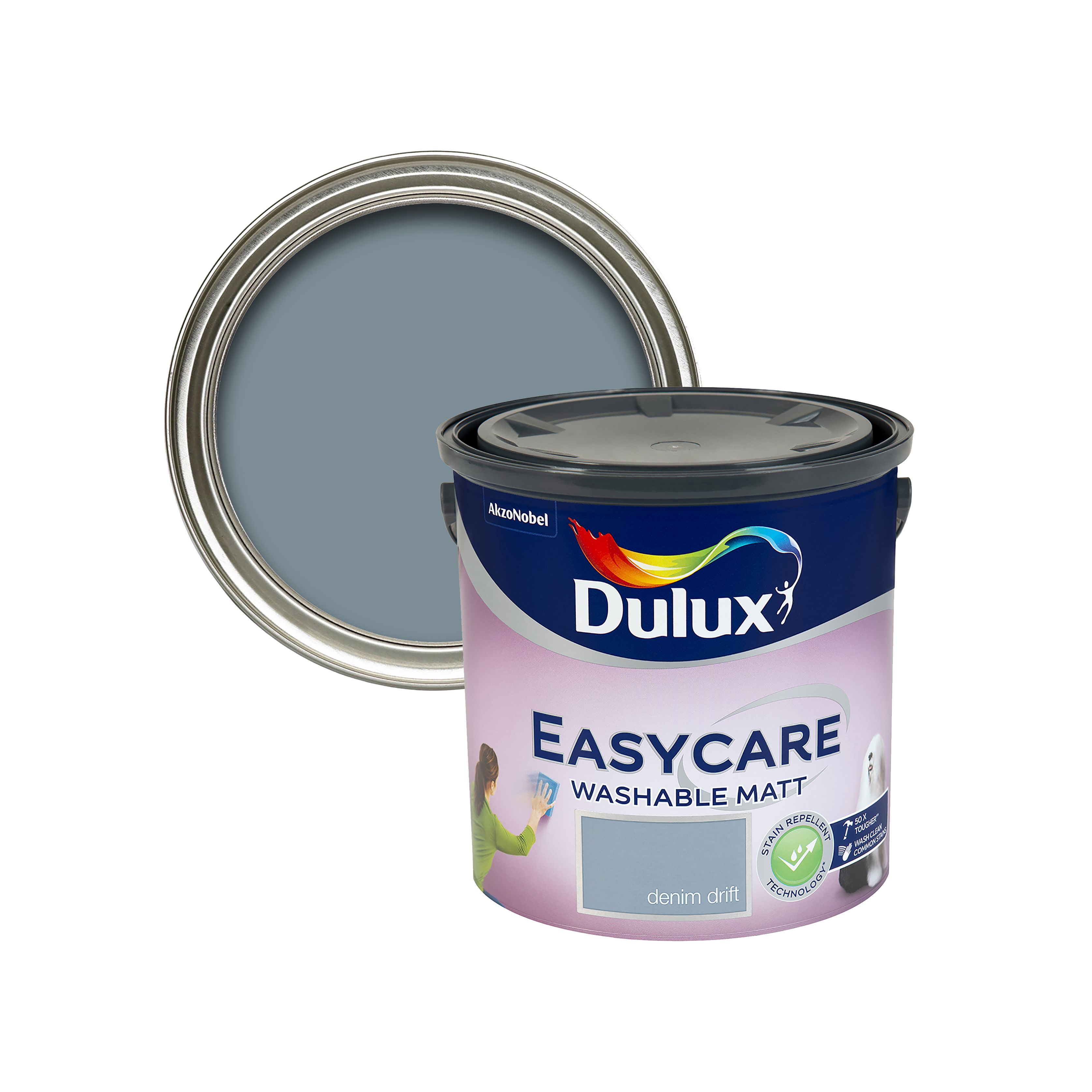 Dulux Easycare Washable & Tough Denim Drift Matt Wall & ceiling Emulsion paint, 2.5L