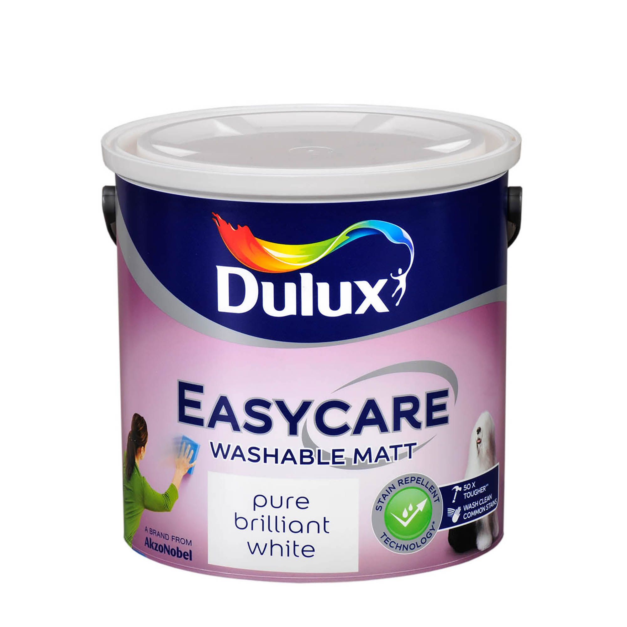 Dulux Easycare Washable & Tough Pure Brilliant White Matt Wall & ceiling Emulsion paint, 2.5L