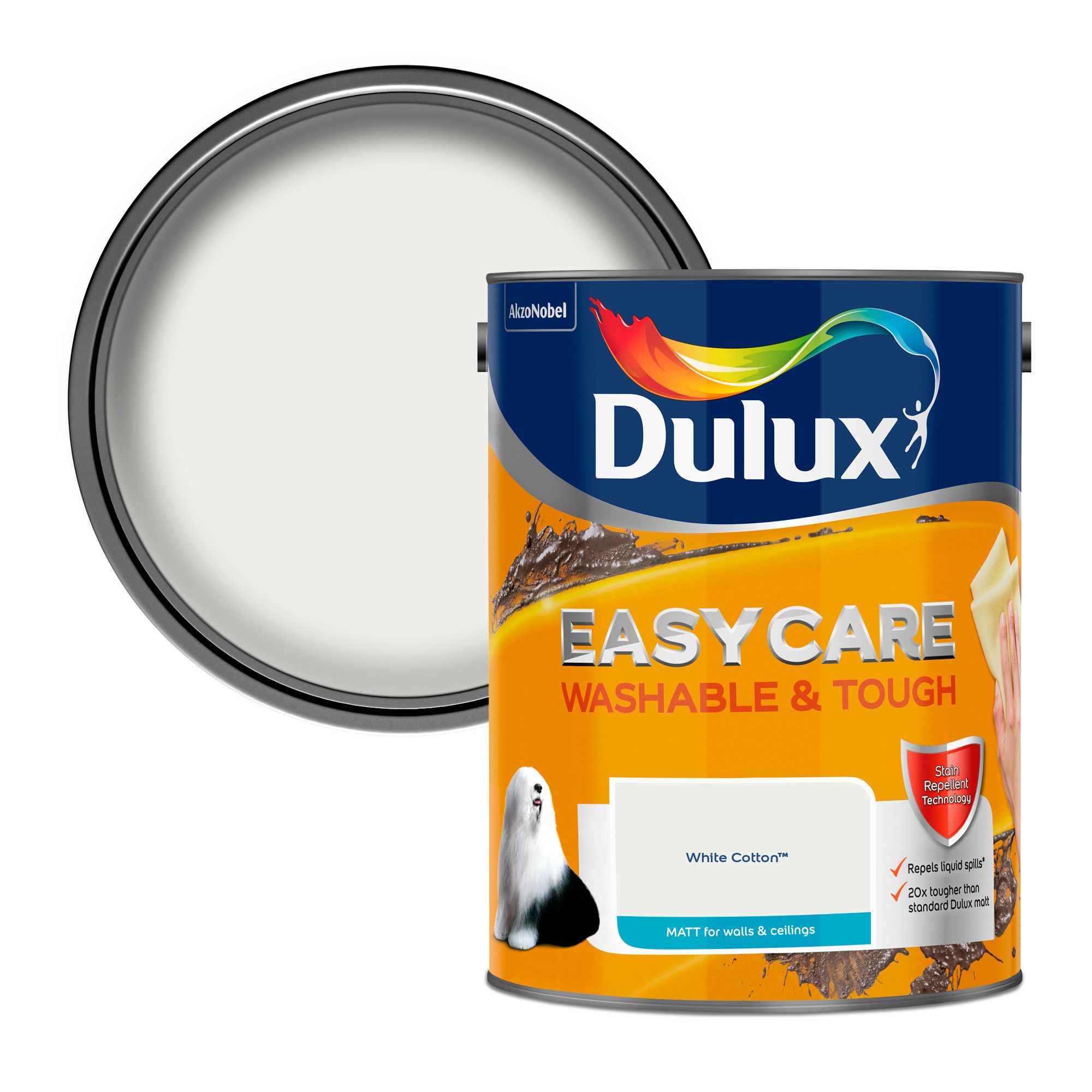 Dulux Easycare White cotton Matt Emulsion paint, 5L