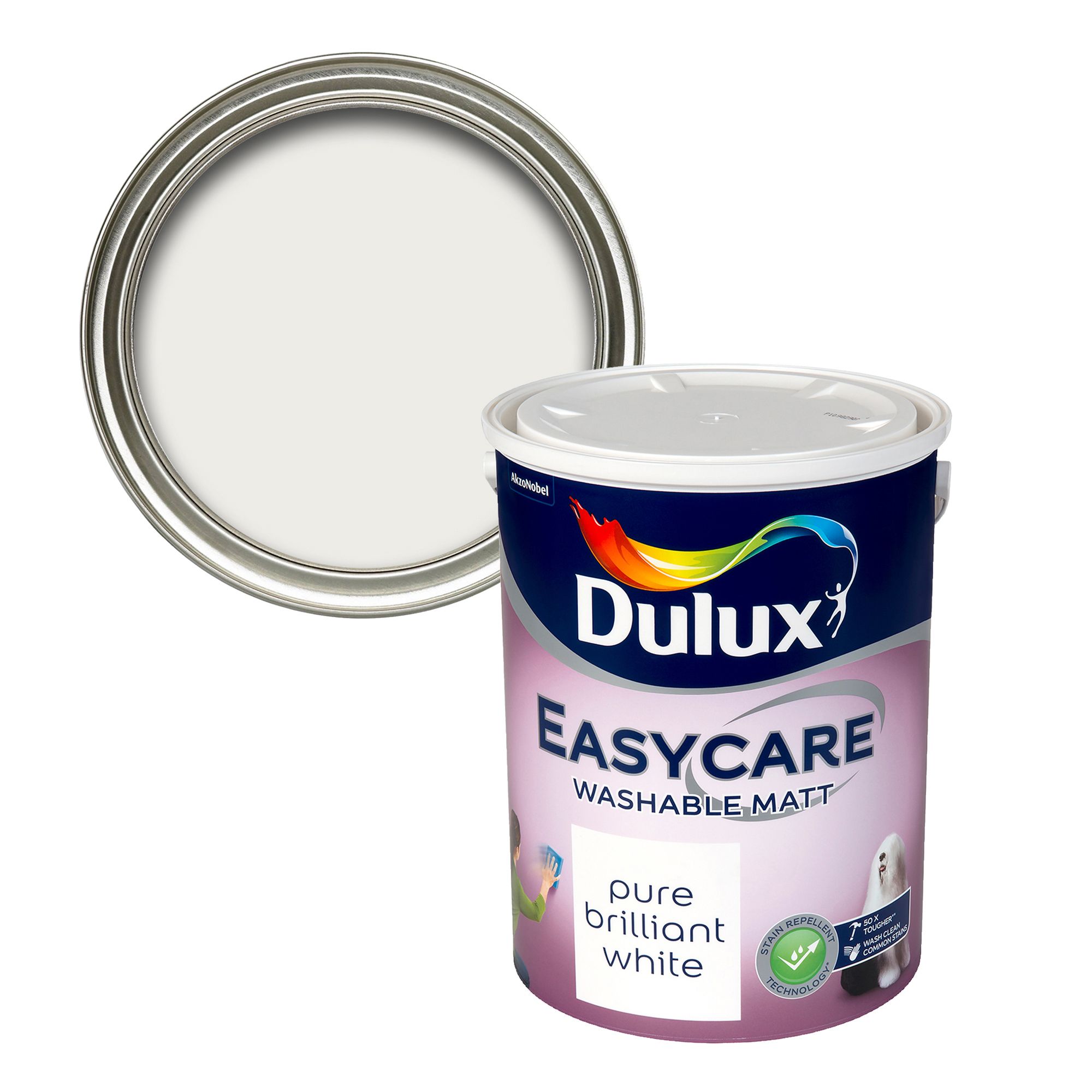 Dulux Easycare White Flat matt Emulsion paint, 5L DIY at B&Q