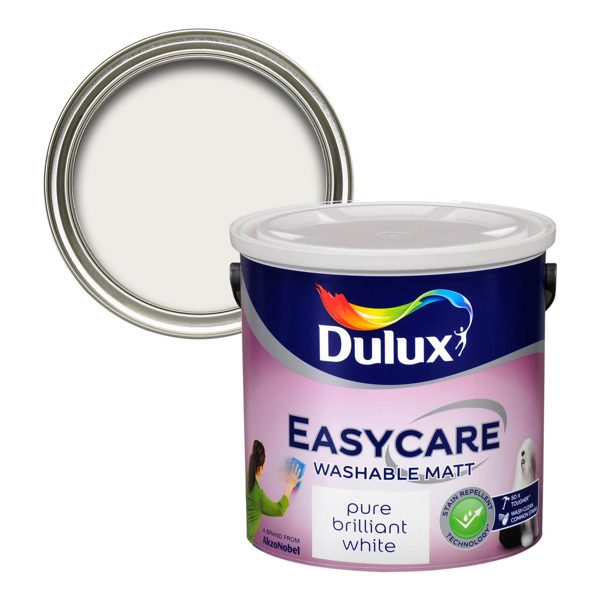 Dulux Easycare White Flat matt Wall & ceiling Emulsion paint, 2.5L