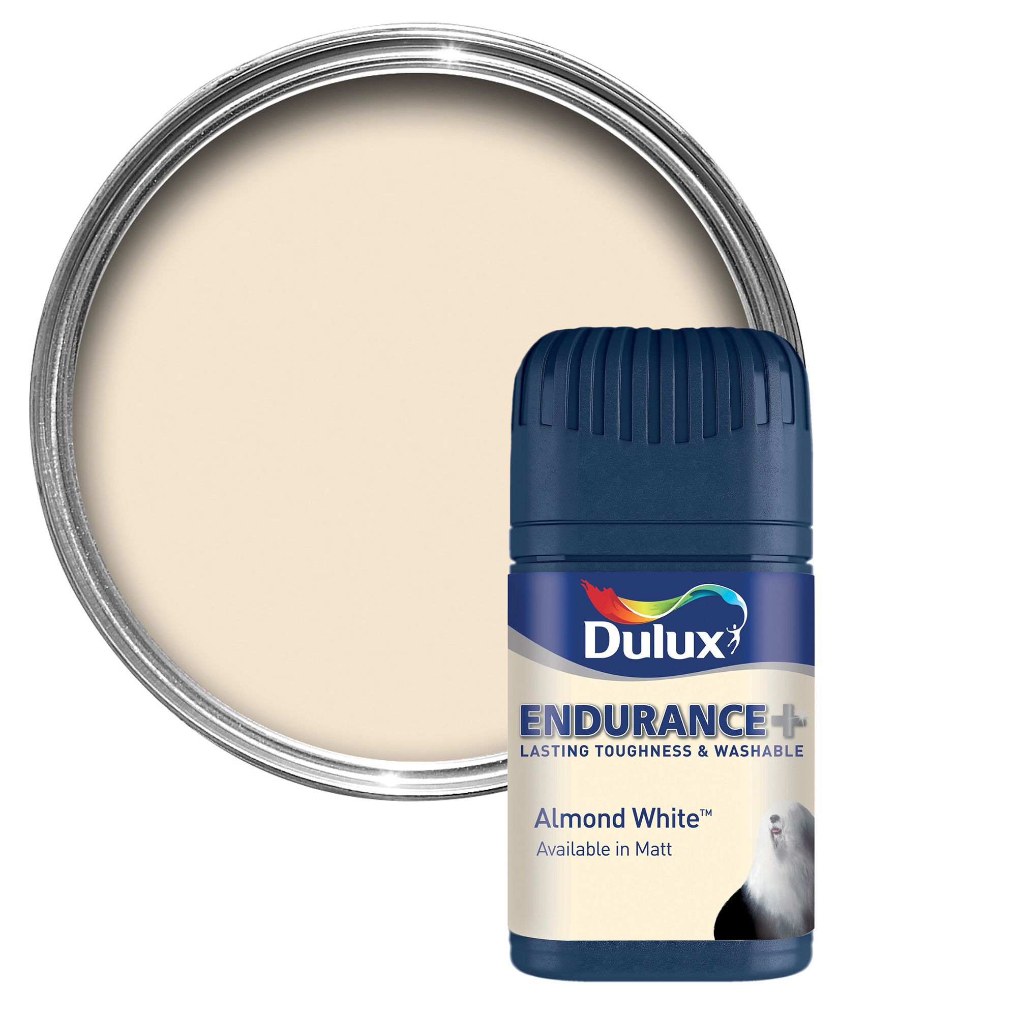 Dulux Endurance Almond white Matt Emulsion paint 0.05L Tester pot DIY