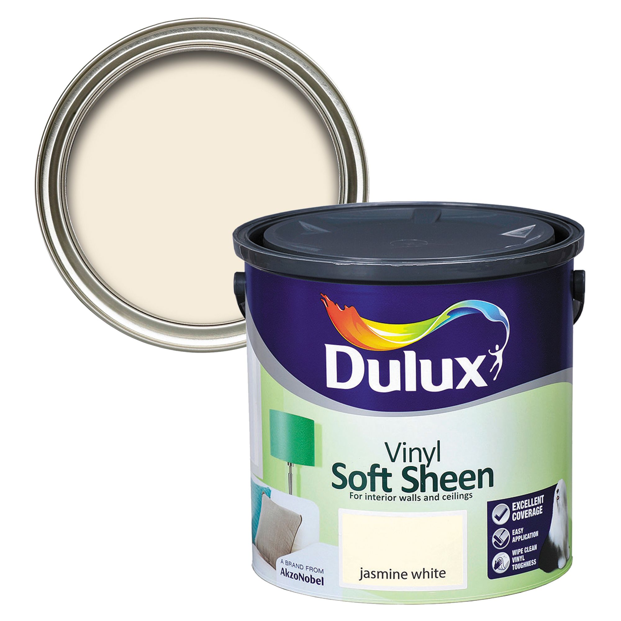 Dulux Jasmine white Soft sheen Emulsion paint, 2.5L DIY at B&Q