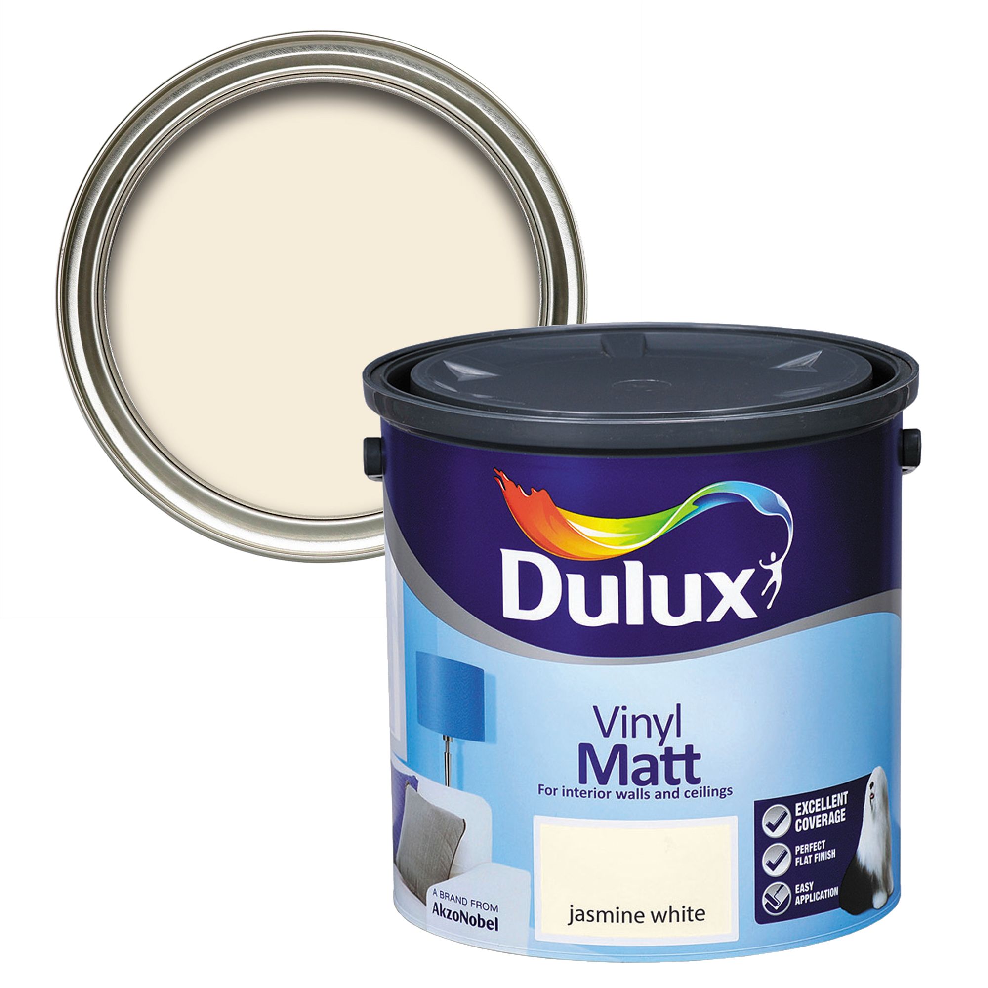 Dulux Jasmine white Vinyl matt Emulsion paint, 2.5L DIY at B&Q
