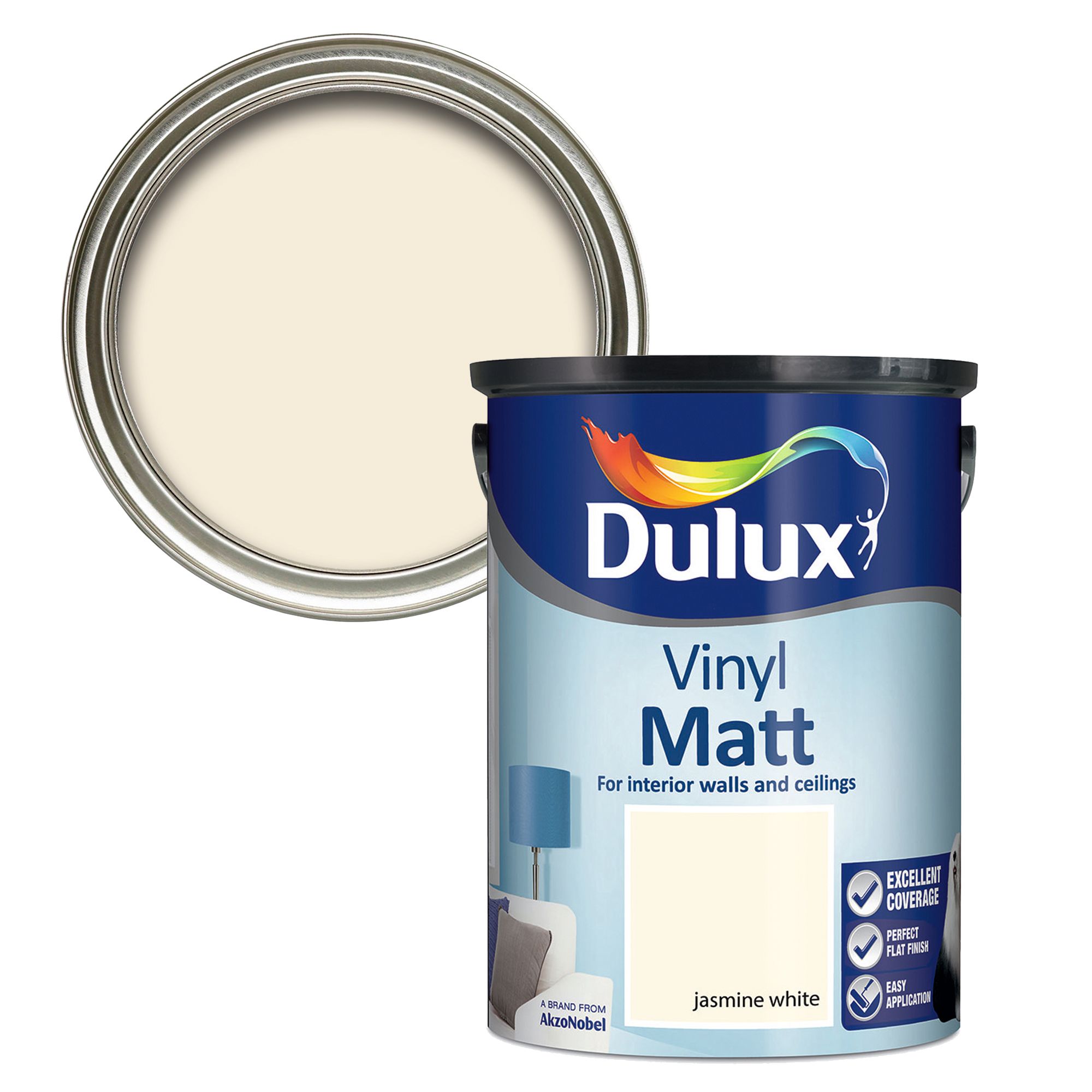 Dulux Jasmine white Vinyl matt Emulsion paint, 5L DIY at B&Q