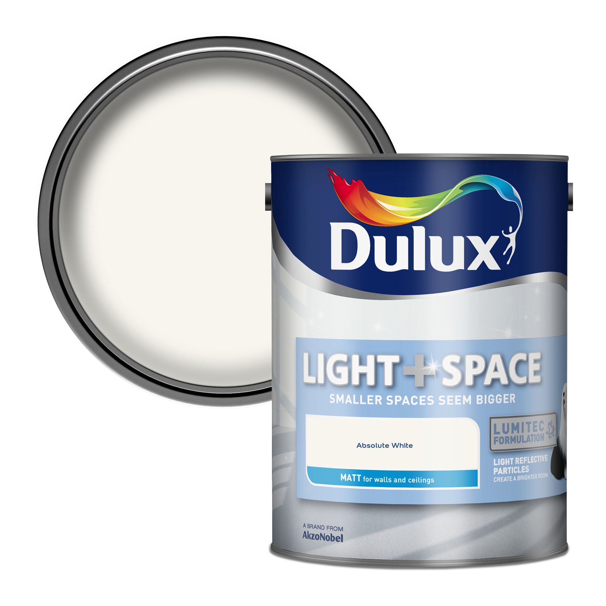 Dulux Light + Space Absolute White Matt Wall paint, 5L