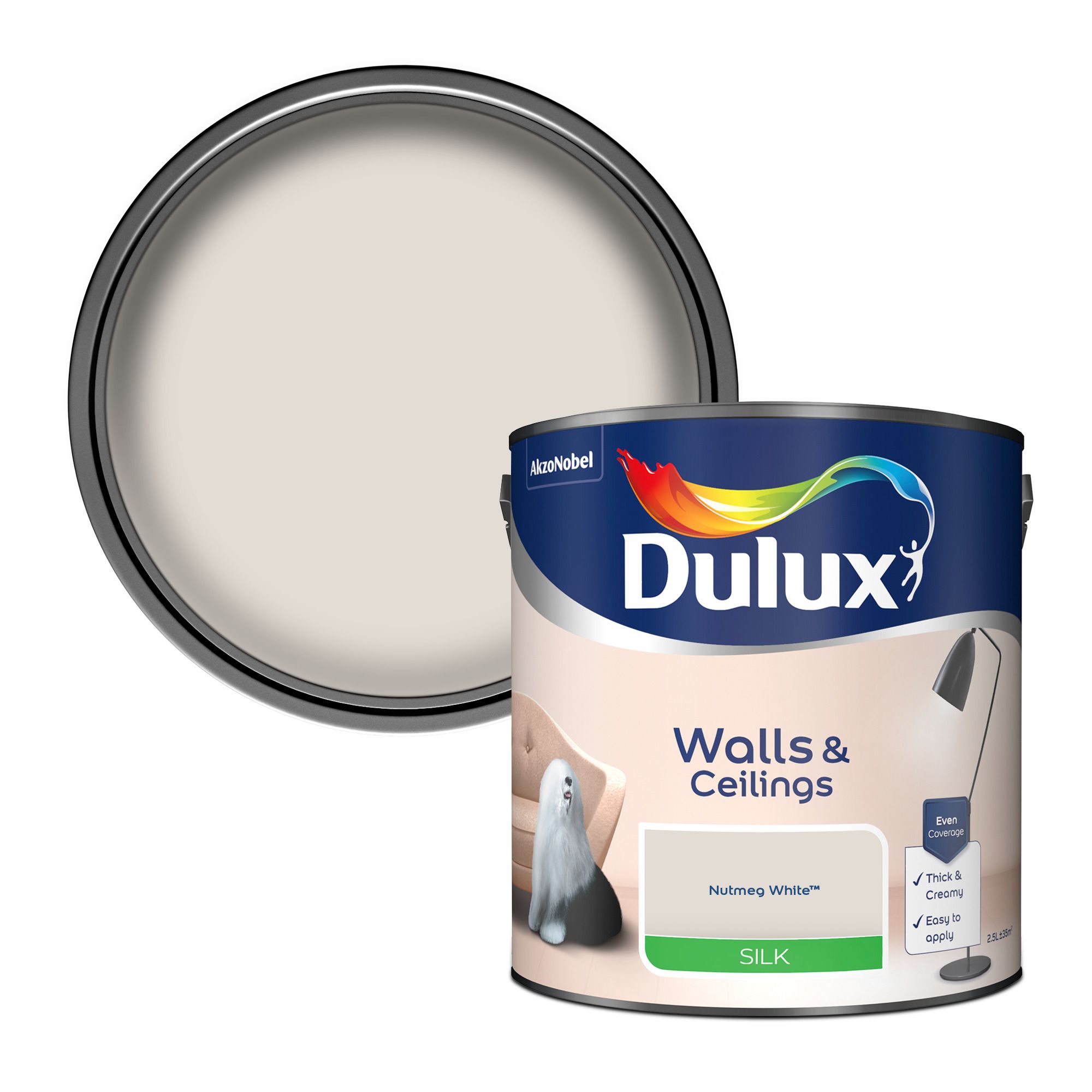 Dulux Luxurious Nutmeg white Silk Emulsion paint, 2.5L DIY at B&Q