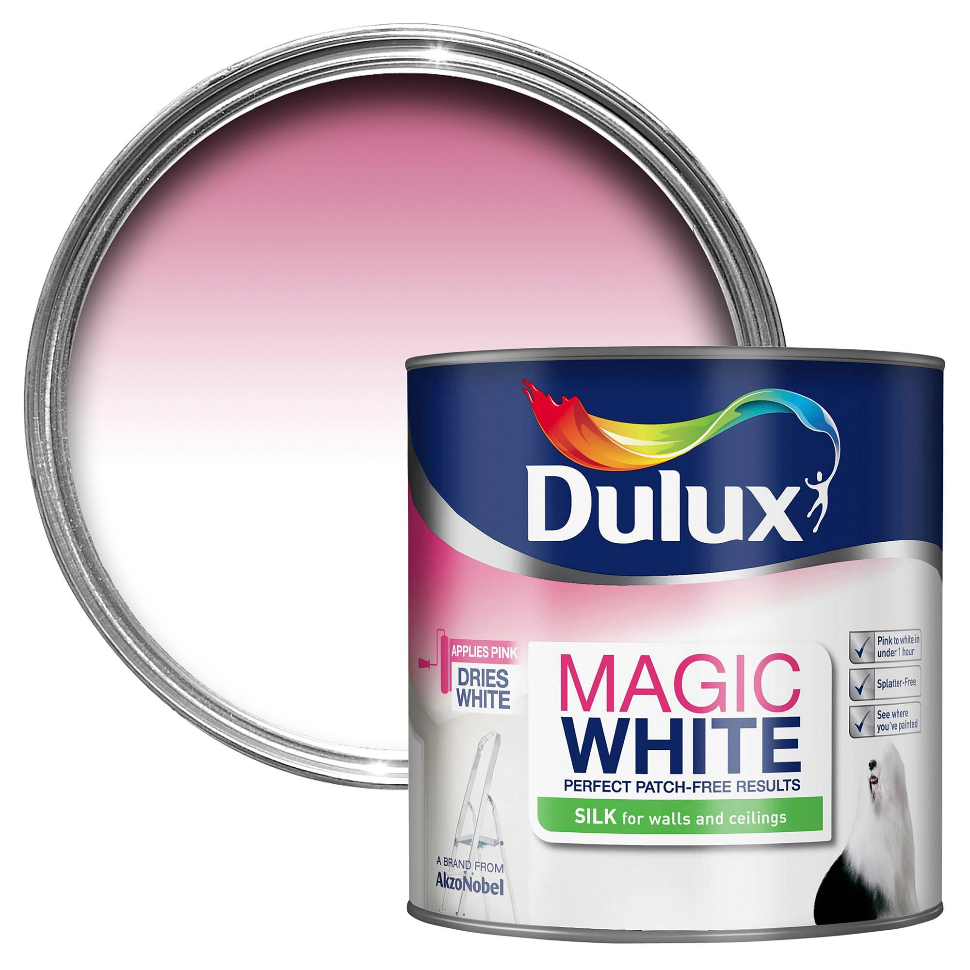 Dulux Magic Pure brilliant white Silk Emulsion paint, 2.5L