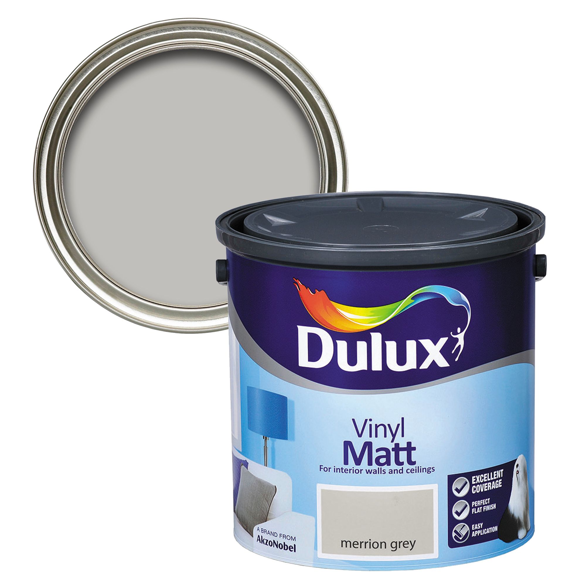 Dulux Merrion grey Vinyl matt Emulsion paint, 2.5L DIY at B&Q