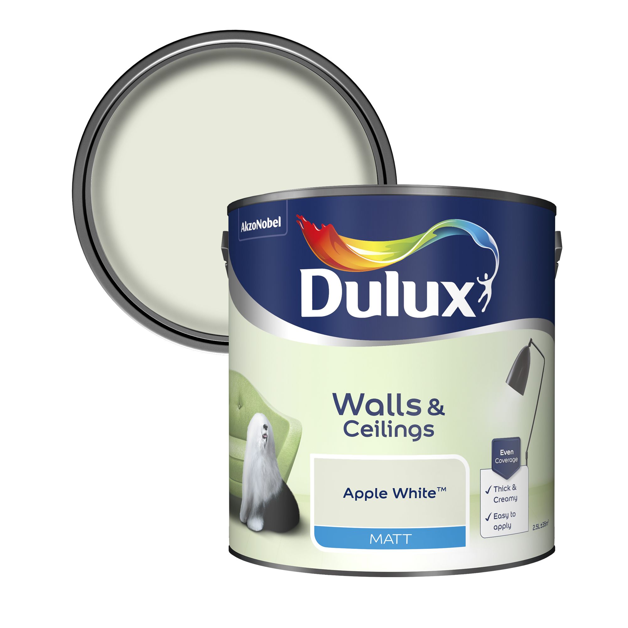 Dulux Natural hints Apple white Matt Emulsion paint, 2.5L