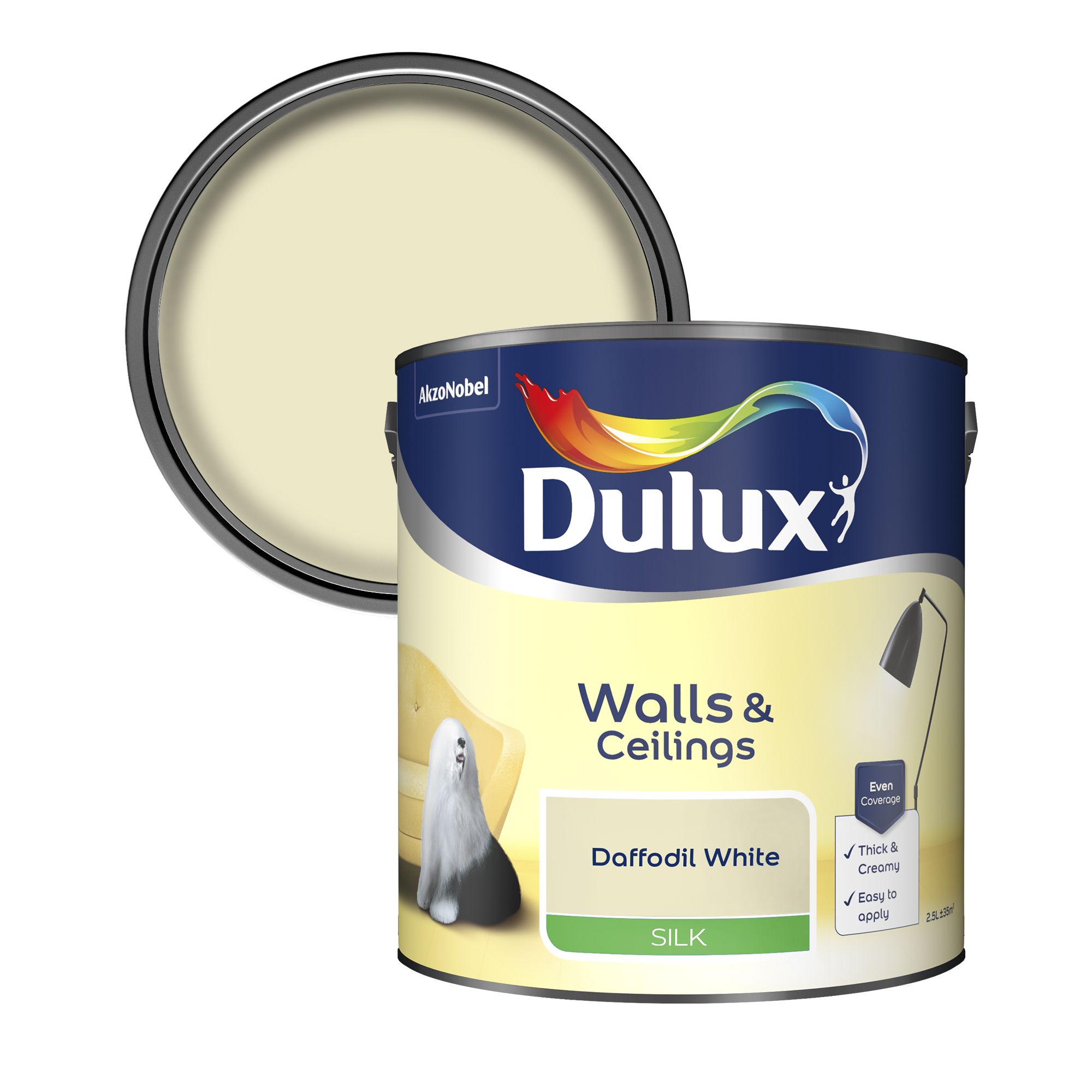 Dulux Natural hints Daffodil white Silk Wall & ceiling Emulsion paint, 2.5L