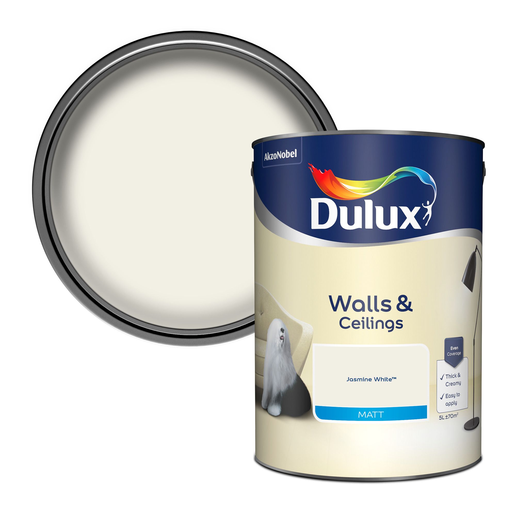 Dulux Natural hints Jasmine white Matt Emulsion paint, 5L DIY at B&Q