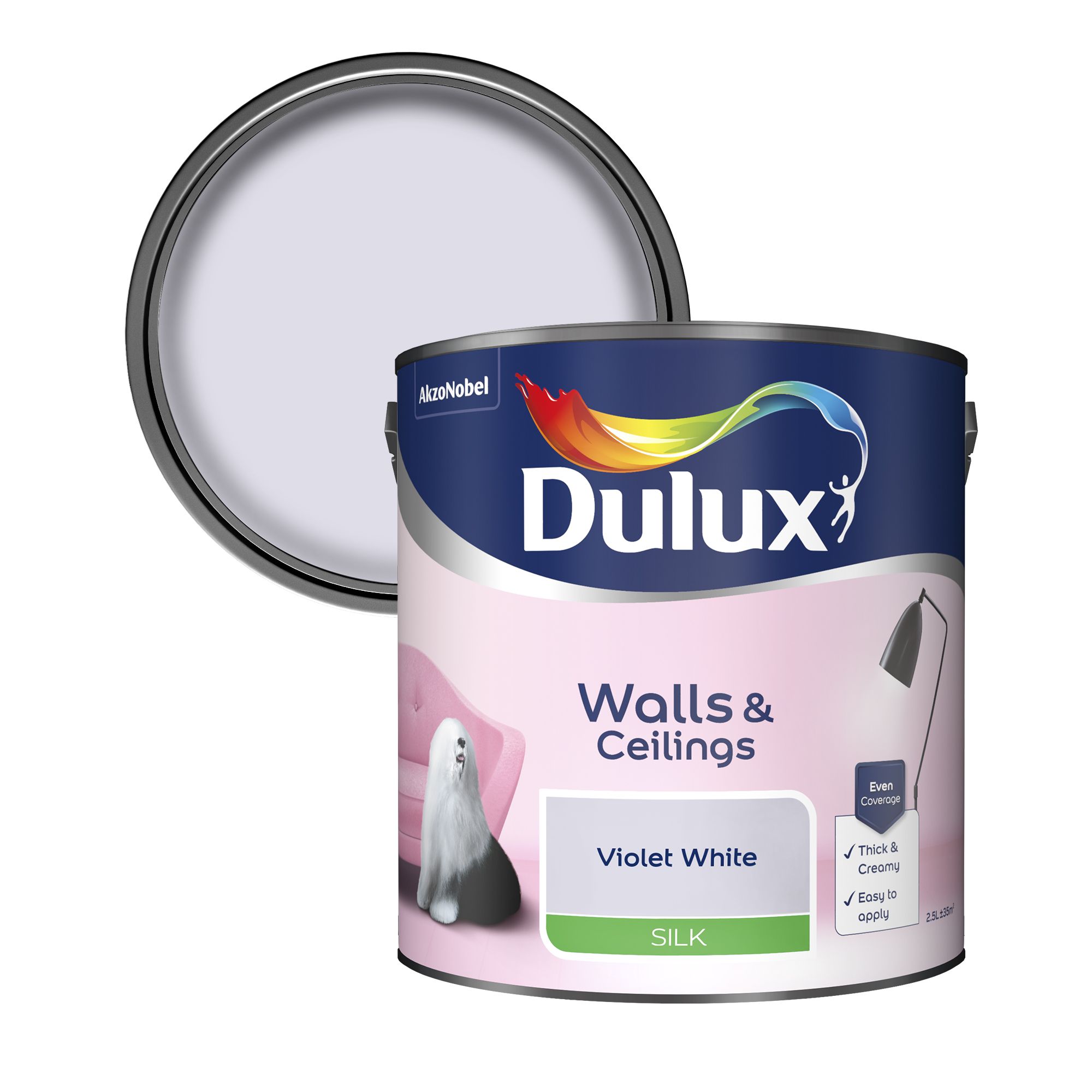 Dulux Natural hints Violet white Silk Emulsion paint, 2.5L