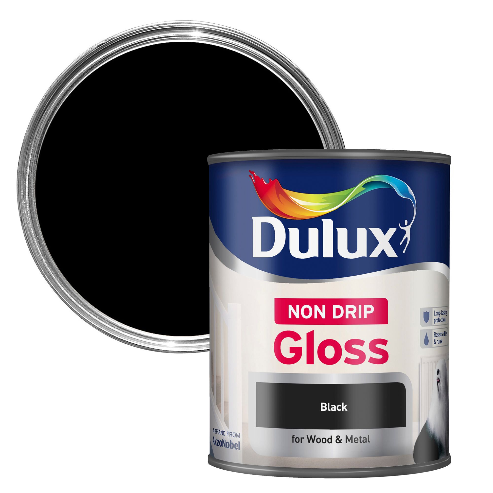 Dulux Non-drip Black Gloss Metal & wood paint, 750ml