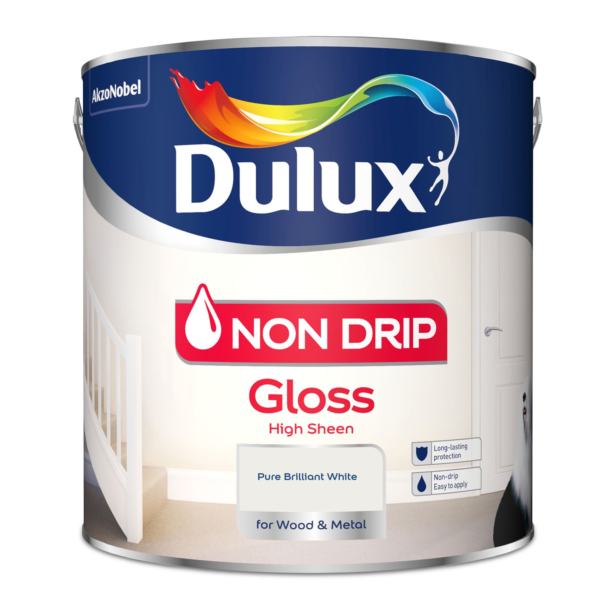 Dulux Non-drip Pure brilliant white High gloss Interior Metal & wood Trim paint, 2.5L